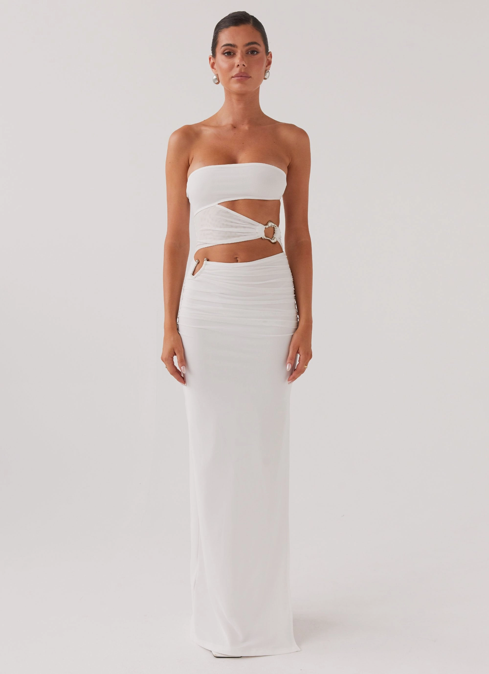 Elegant Appearance Into Pieces Mesh Maxi Dress - White