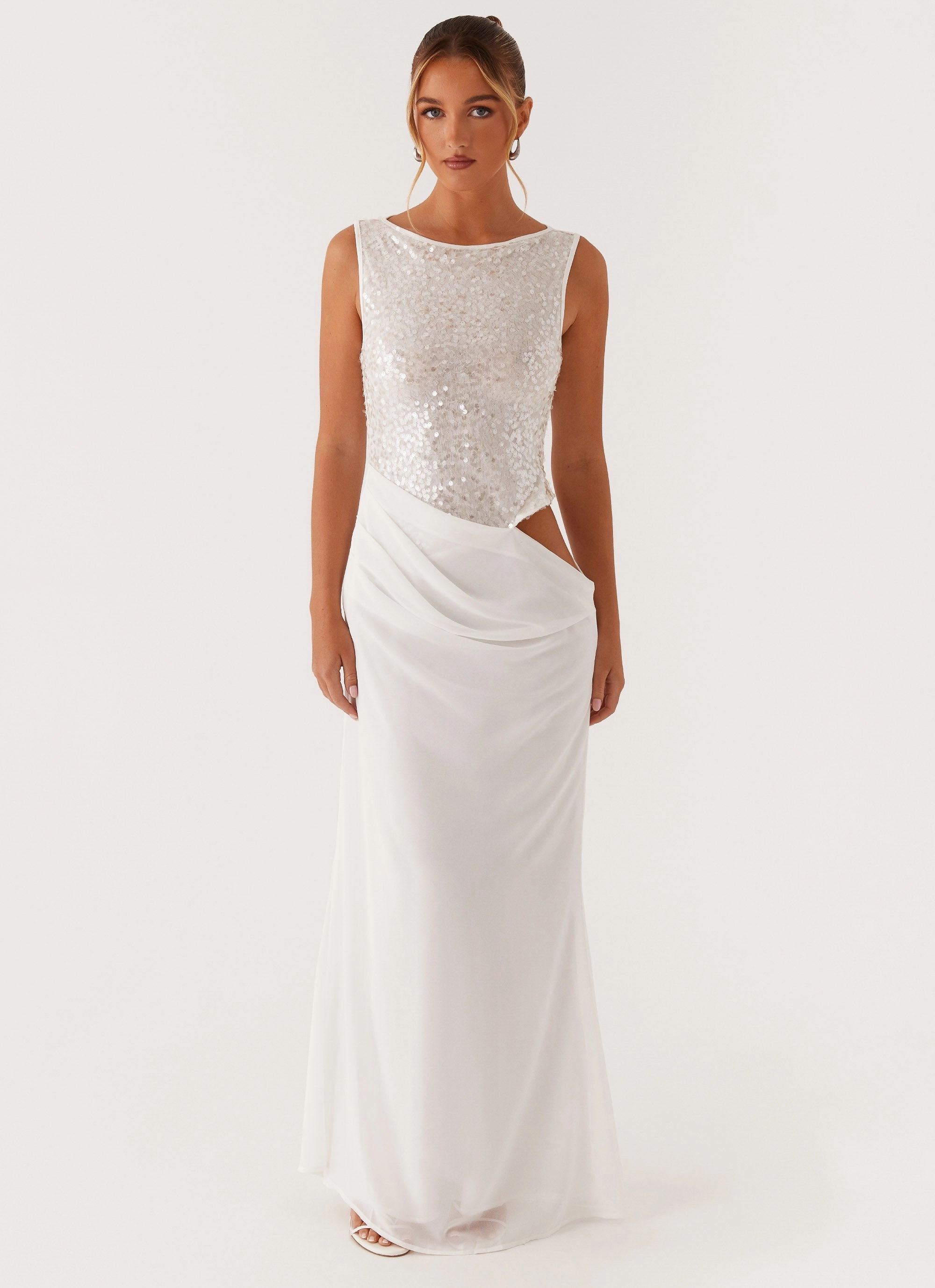 Above Ground Sequin Maxi Dress - White Chic casual