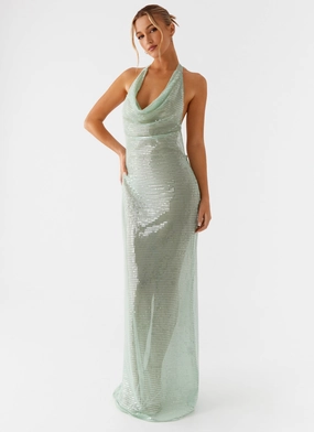 Above the Clouds Cowl Maxi Dress - Green Pop Texture