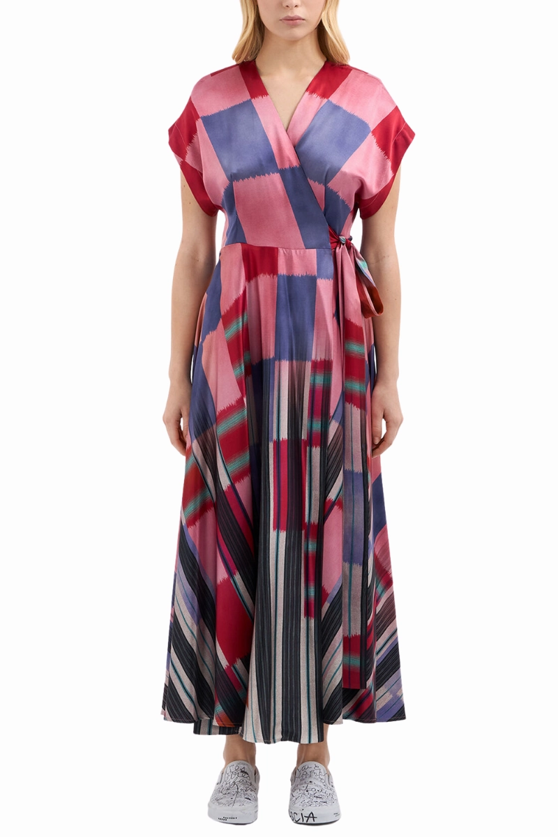 ADANASTR Silk Wrap Dress Event Glow Quilted-Texture