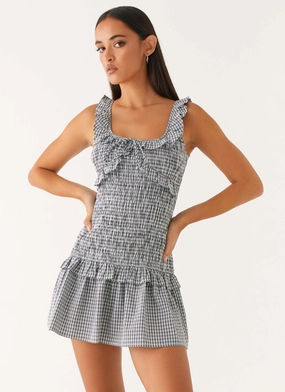 Mali Shirred Mini Dress - Checker All Moments Clean Drape