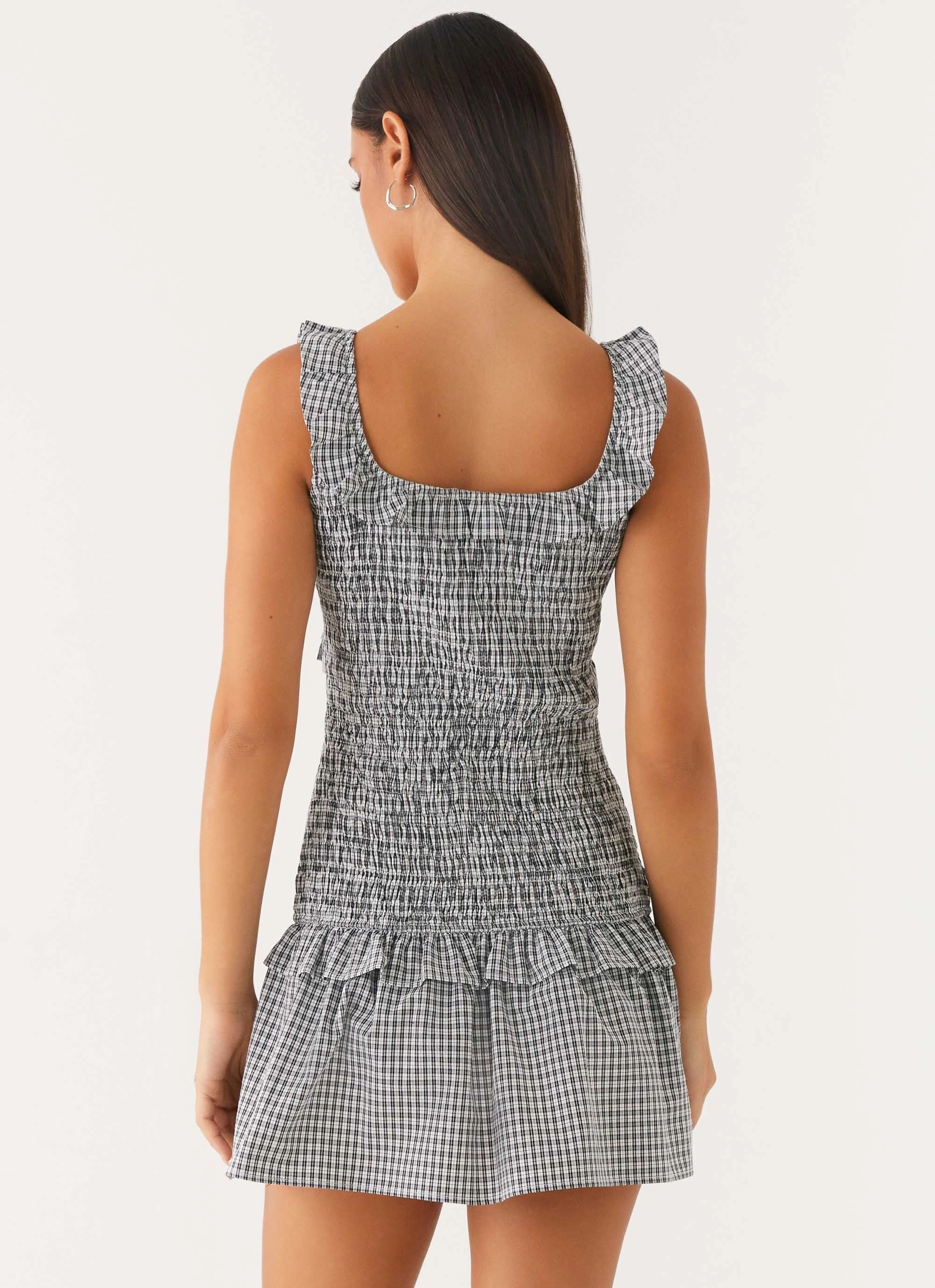 Mali Shirred Mini Dress - Checker Water-Repellent-Finish Smooth Flow