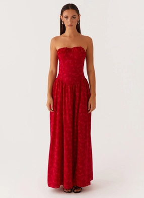Flowing Texture Adira Maxi Dress - Red