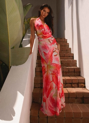 Trendy Appearance Elysia Mesh Maxi Dress - White Pink Lilly