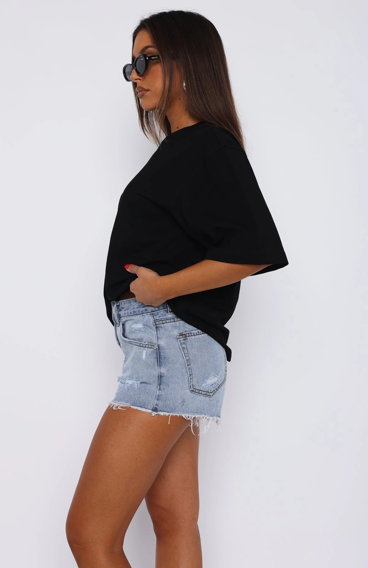 Push My Buttons Denim Shorts Mid Blue dance clothing souvenir item