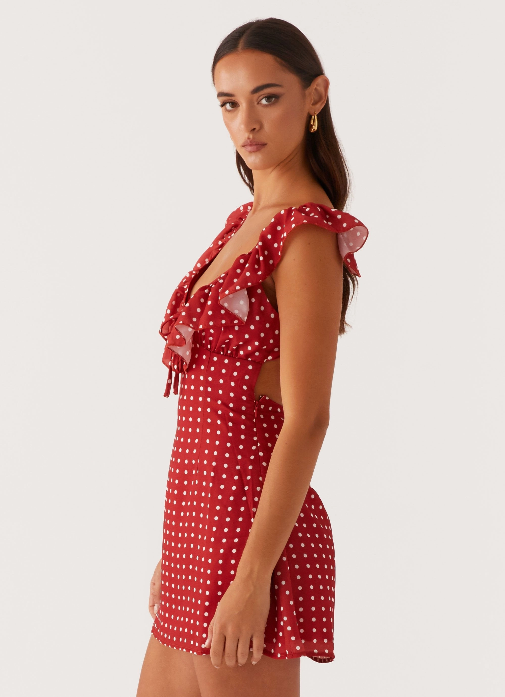 Layer Light Layerable Piece Adrina Ruffle Mini Dress - Red Polka Dot