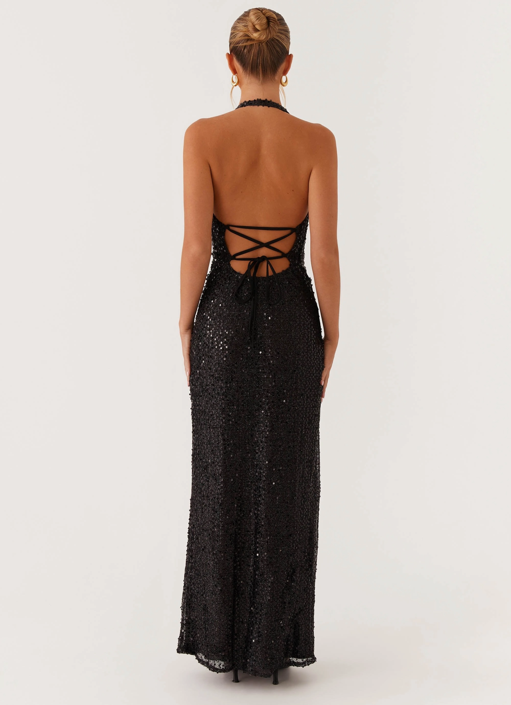 After Tonight Sequin Cowl Neck Maxi Dress - Black Gentle Shine