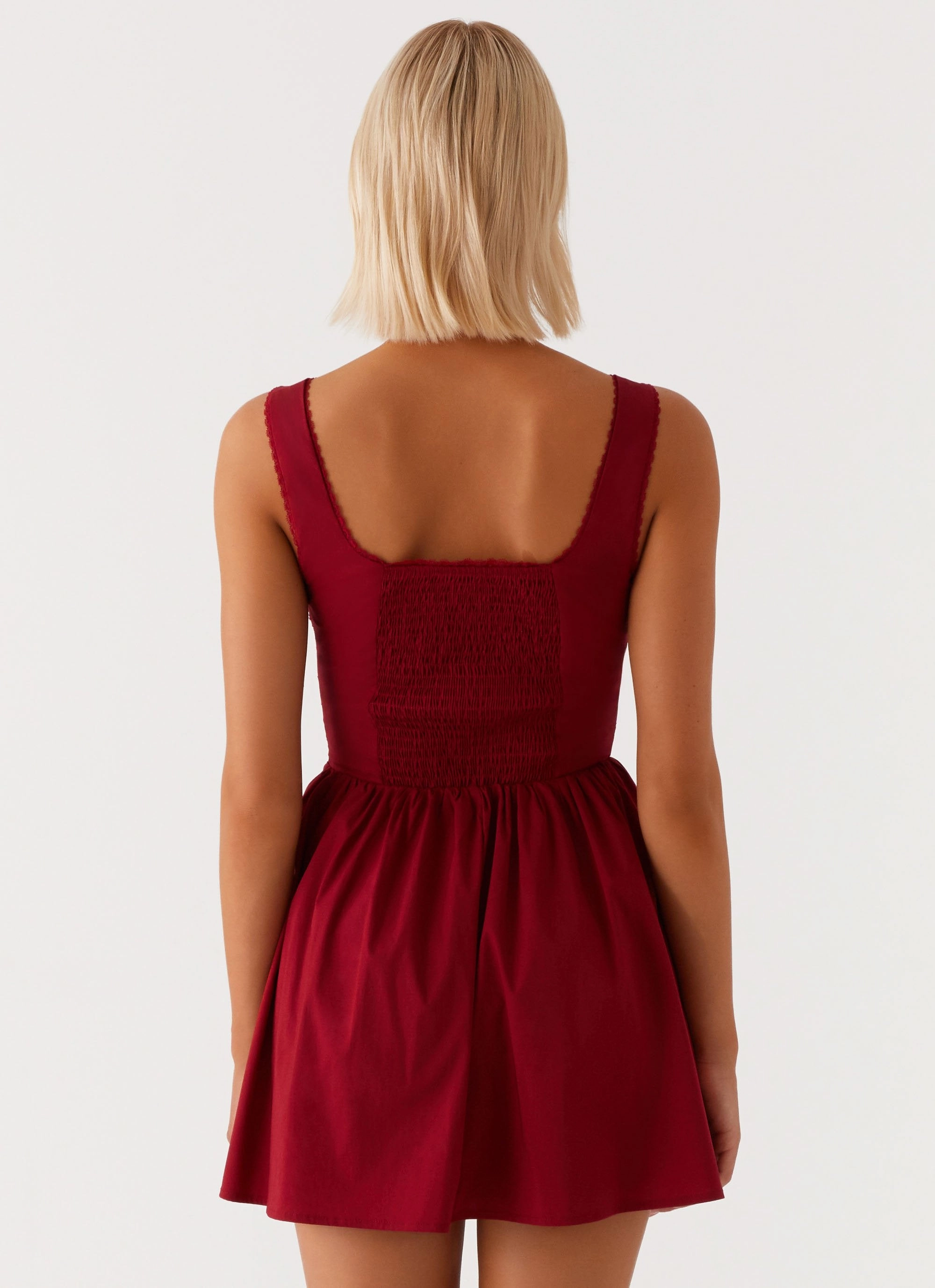 Pure Elegance Back-Zip Eleanor Lace Trim Mini Dress - Red