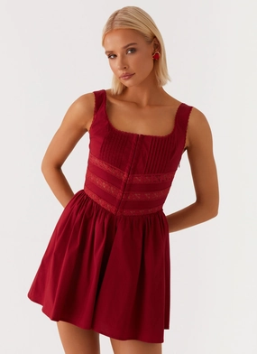Eleanor Lace Trim Mini Dress - Red Comfortable Silhouette Mid Fit