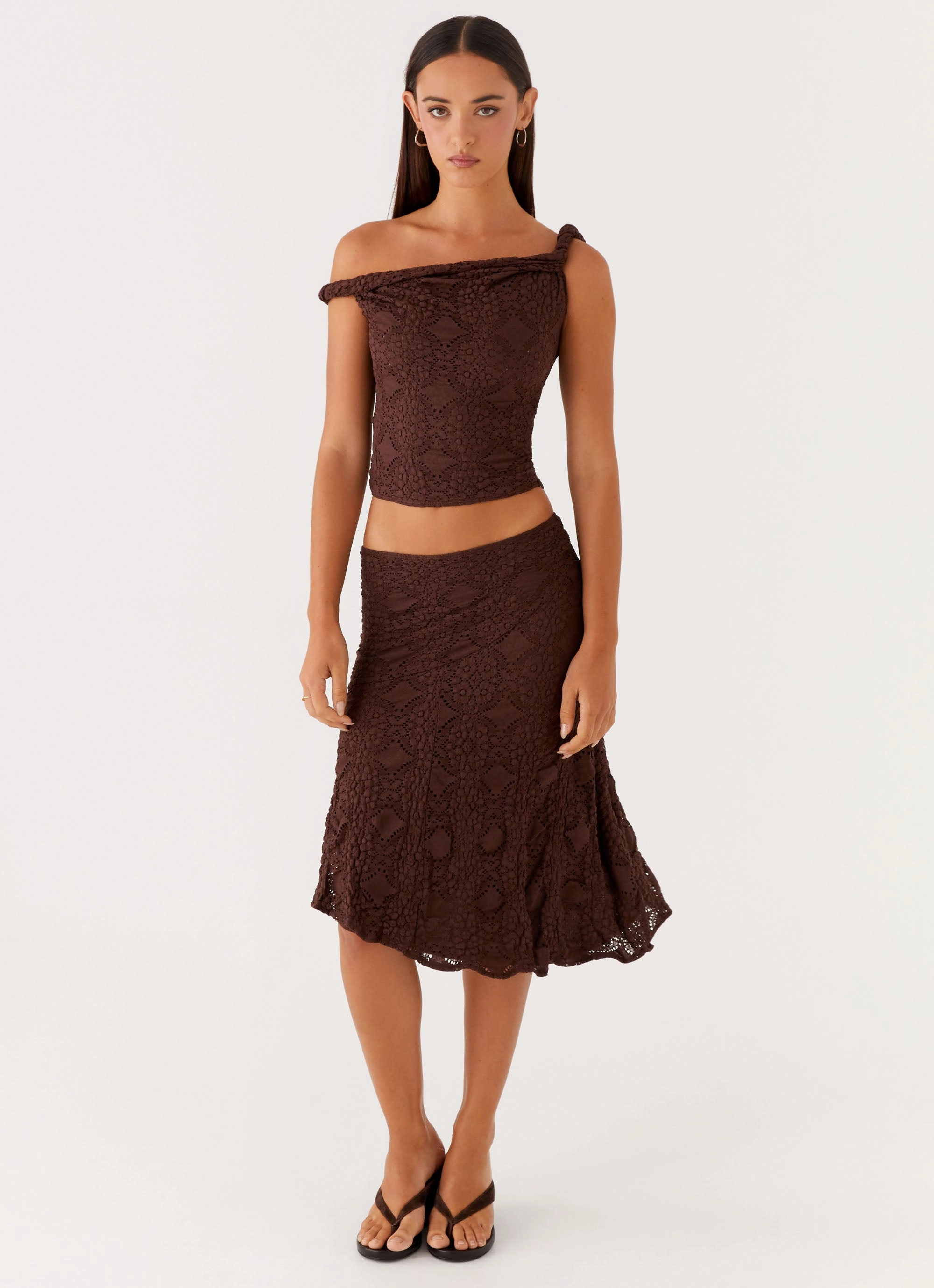 Sequined Finish Diamond Sky Midi Skirt - Chocolate