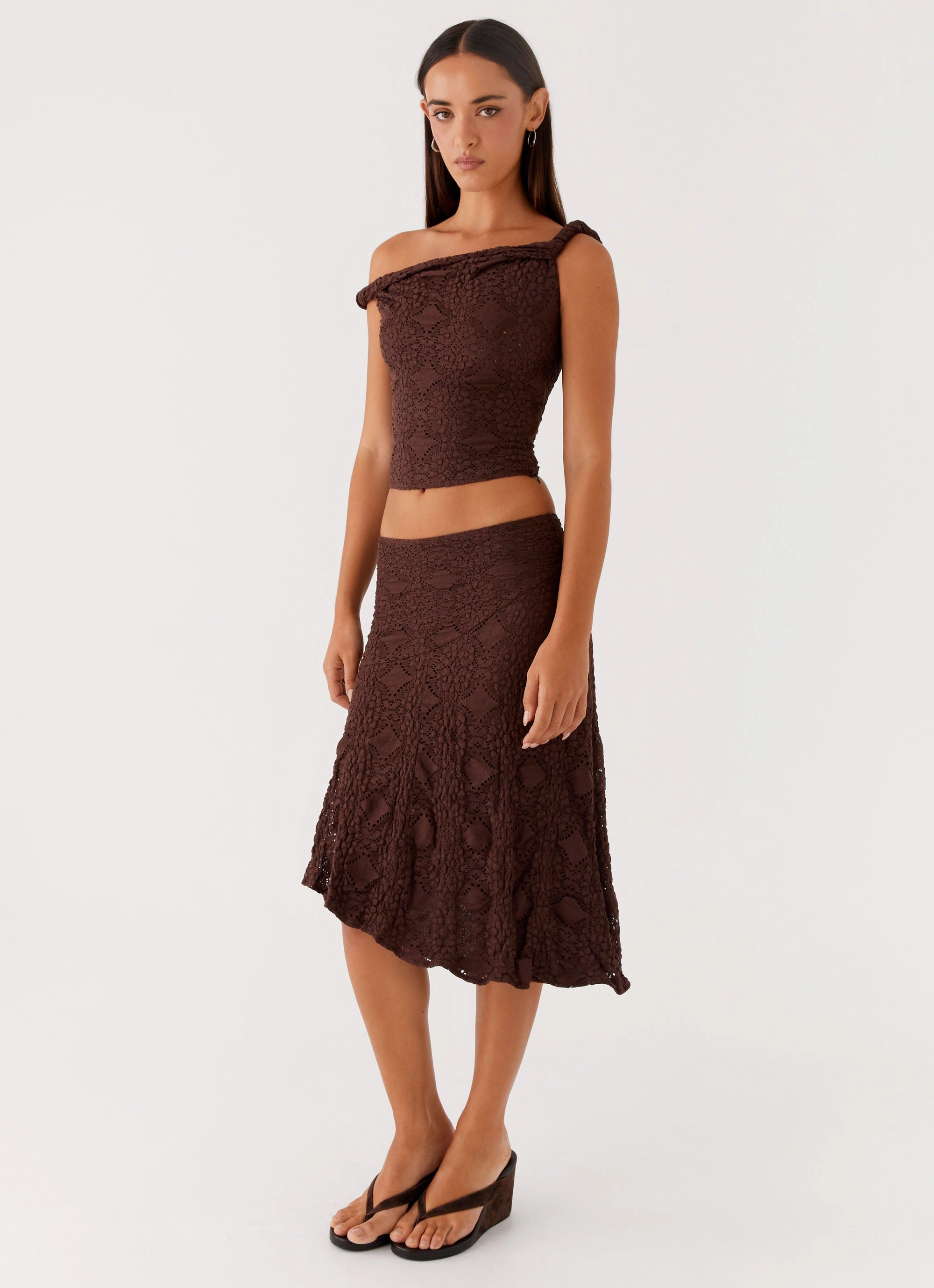 Classic Choice Convertible Length Diamond Sky Midi Skirt - Chocolate