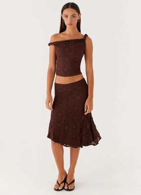 Sequined Finish Diamond Sky Midi Skirt - Chocolate