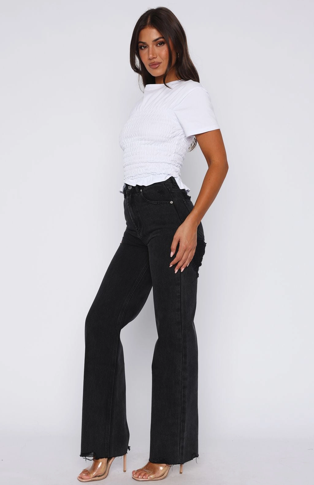 Fit Essential Luxury Textured Alana High Waisted Straight Leg Jeans Black Acid