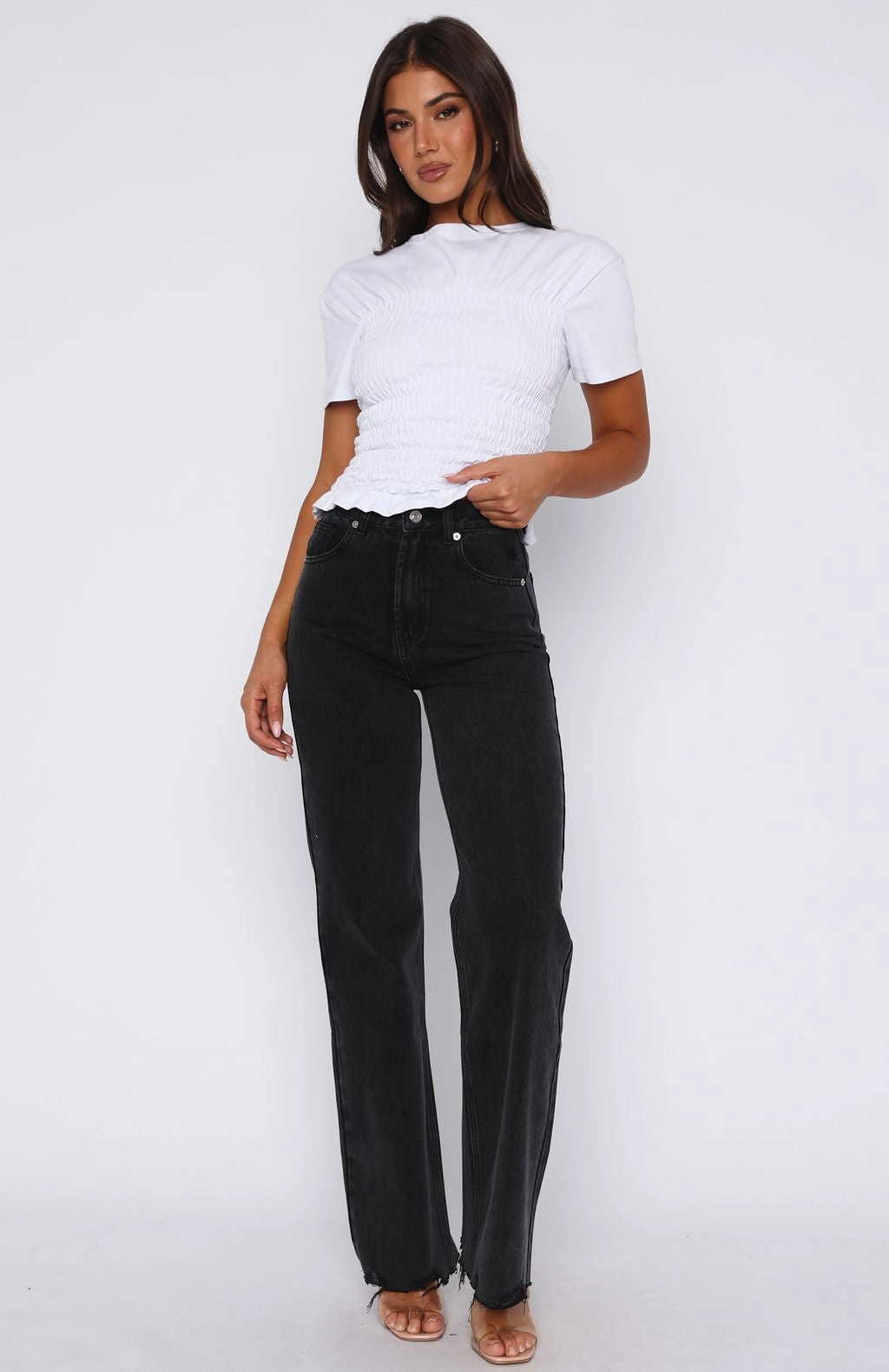 Alana High Waisted Straight Leg Jeans Black Acid tailored look