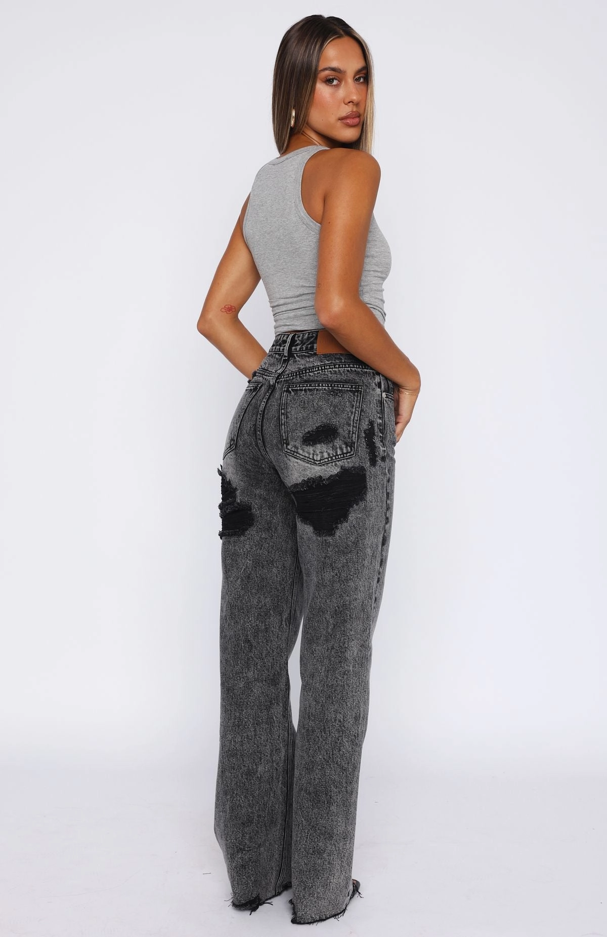 Festival Outfit Date Night Professional Wear Alana High Waisted Straight Leg Jeans Grey Acid