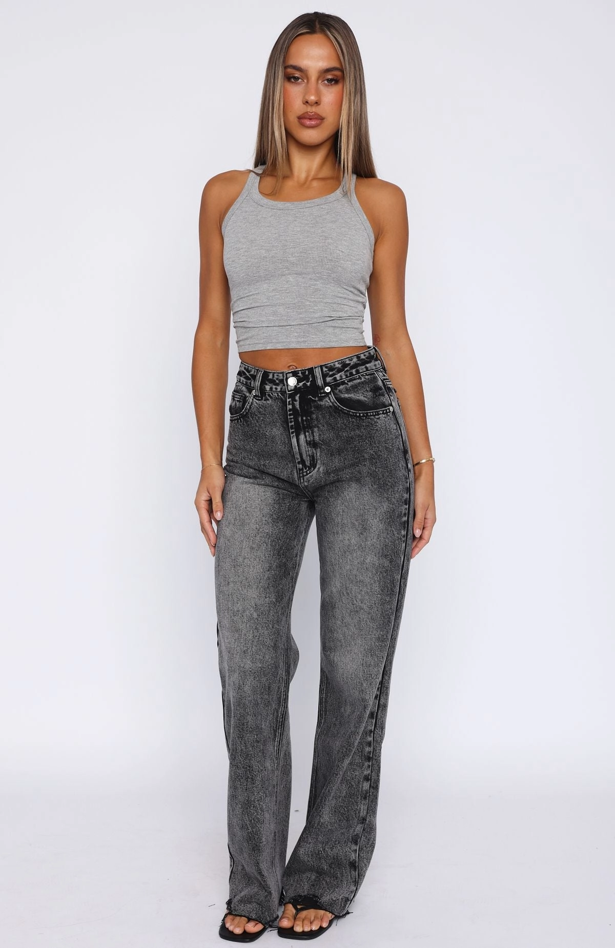 Student Outfit Streetwear Fan Youth Style Student Outfit Alana High Waisted Straight Leg Jeans Grey Acid