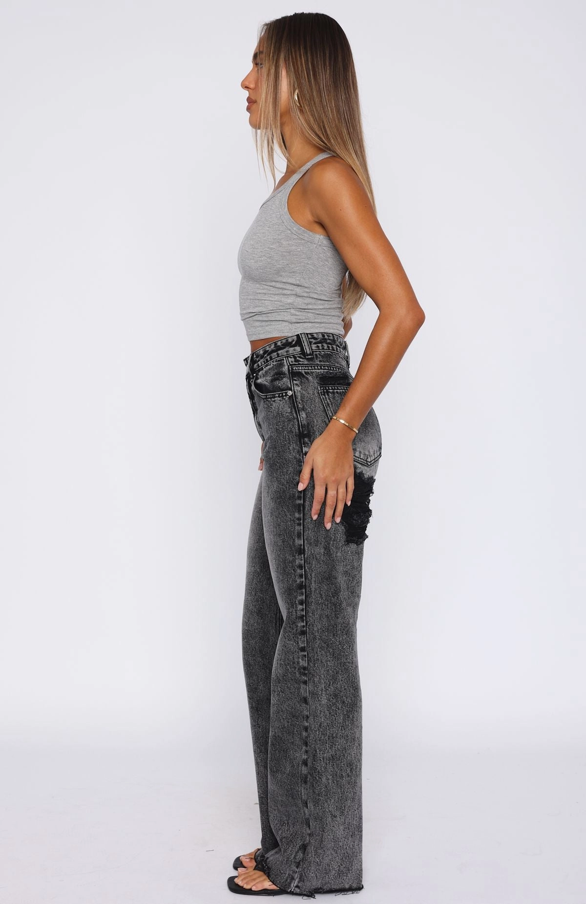 Alana High Waisted Straight Leg Jeans Grey Acid All Fit Design Quick Dry Weave Technology