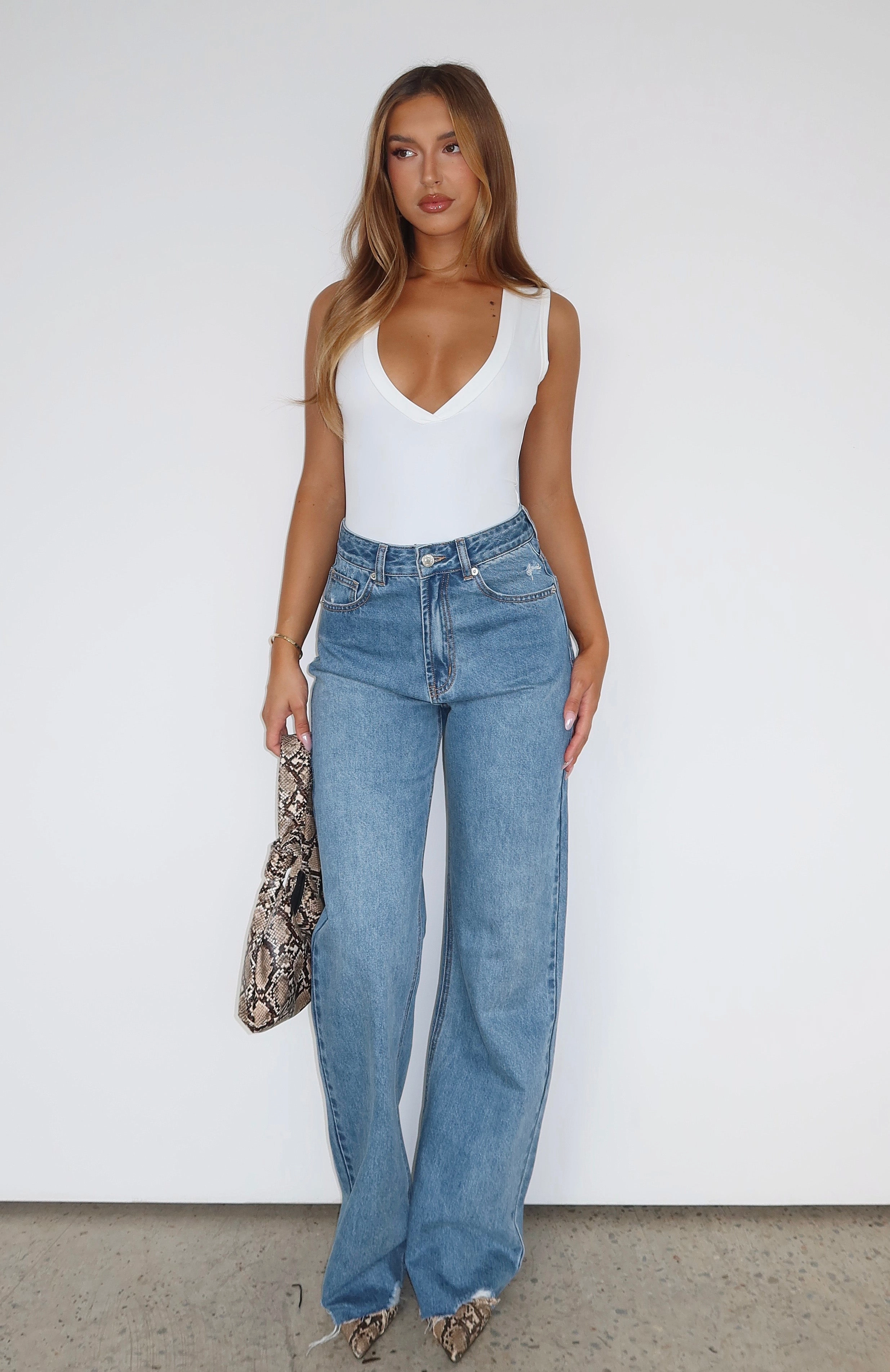 Alana High Waisted Straight Leg Jeans Mid Blue Basic Attire Relaxed Style