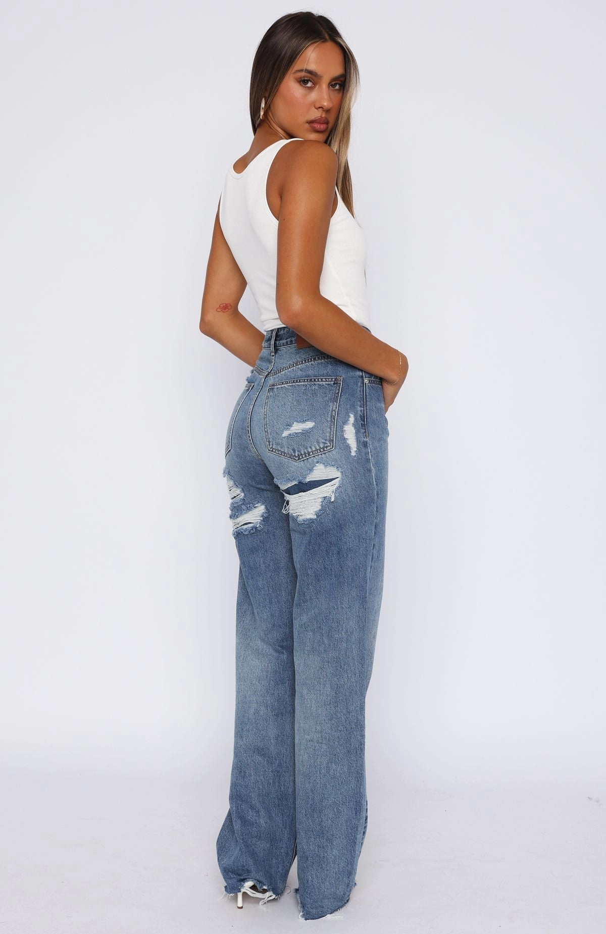 Alana High Waisted Straight Leg Jeans Mid Blue Neutral Choice Beach Day Versatile Soft