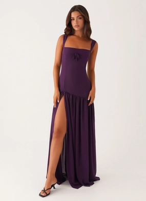Alberta Maxi Dress - Mulberry Relaxed Waist Fit velvet feel