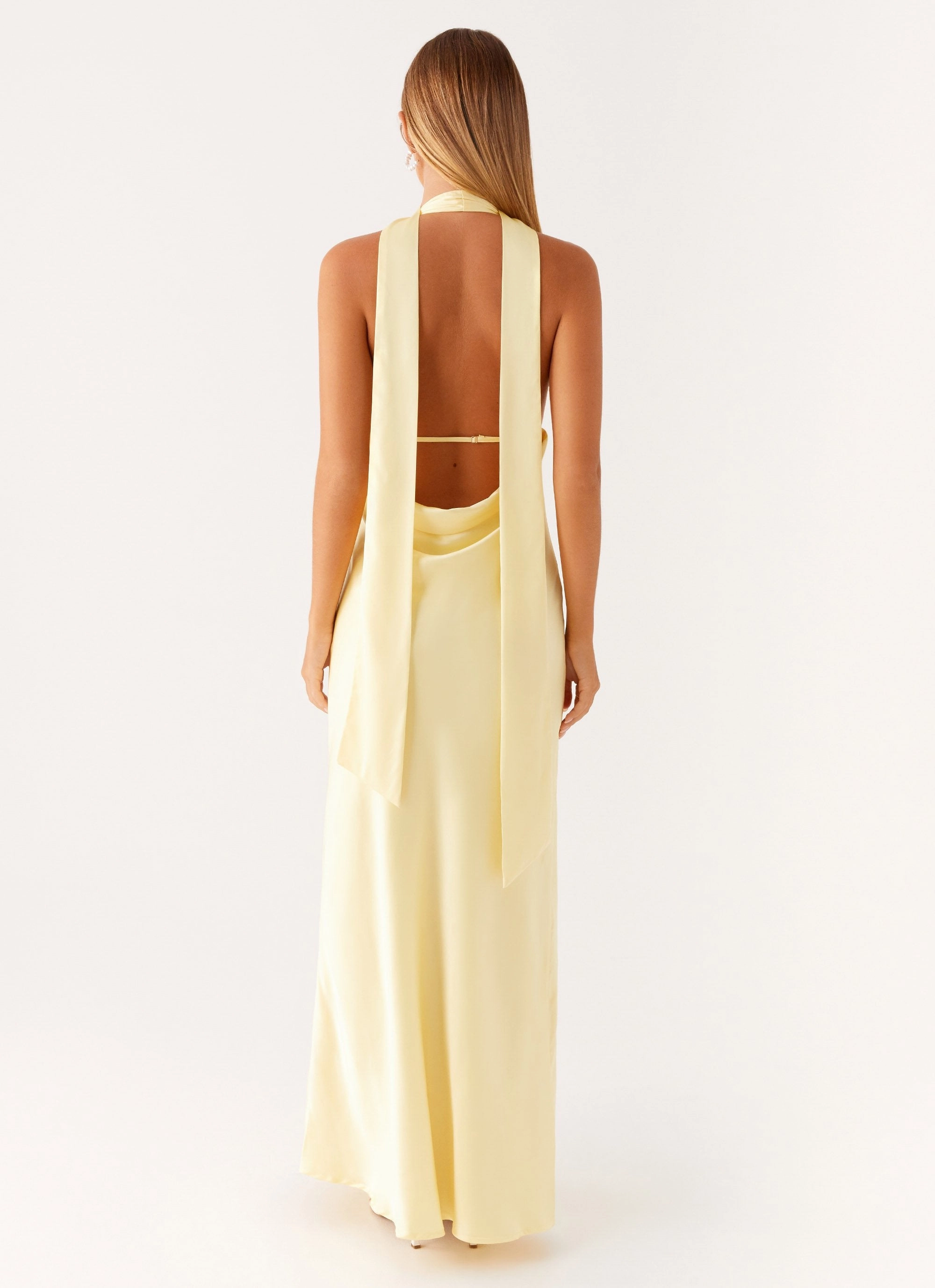 Neutral Tones Timeless Fit Alicia Satin Halter Maxi Dress - Yellow