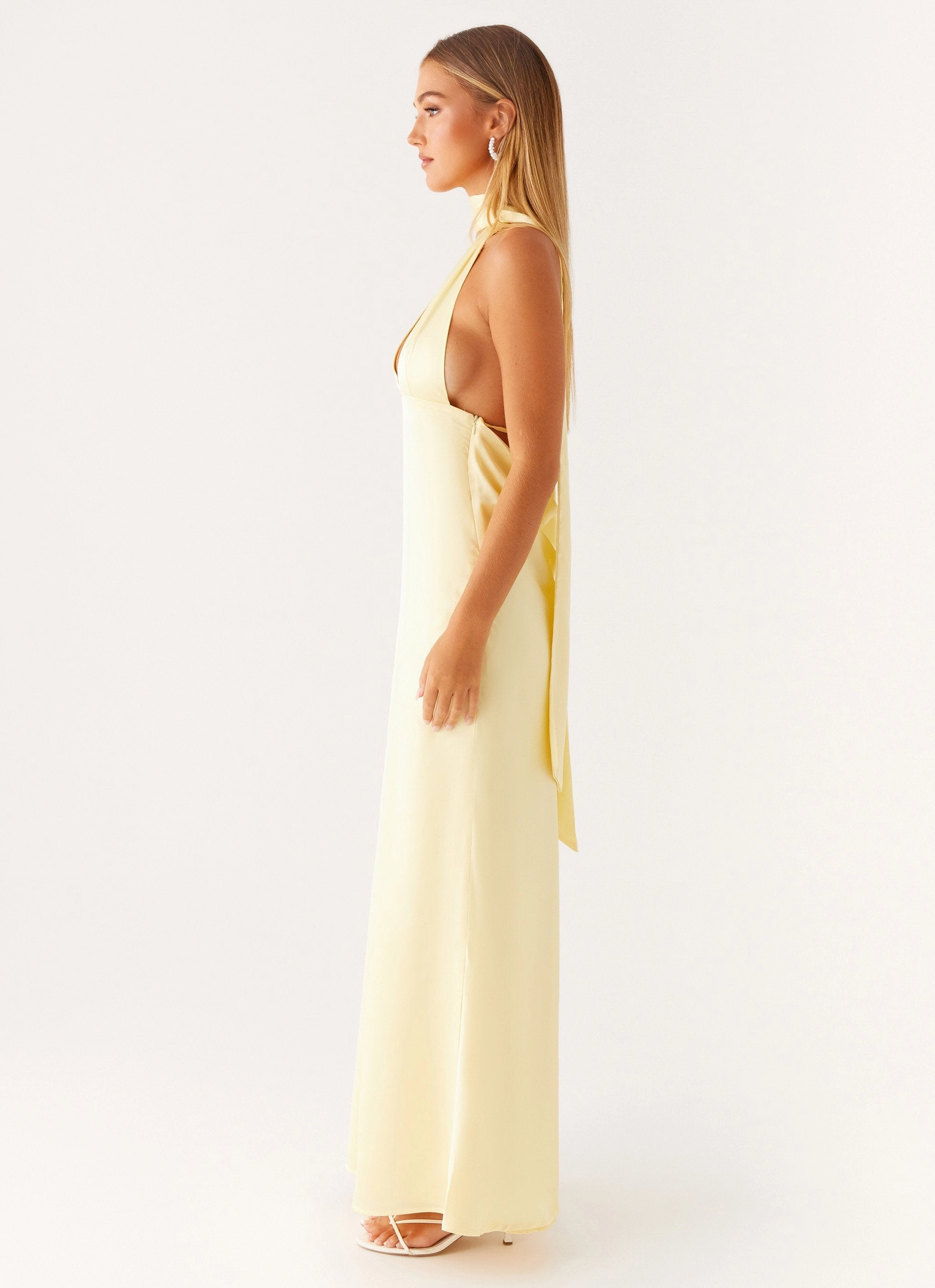 Alicia Satin Halter Maxi Dress - Yellow Relax Appeal Daily Movement