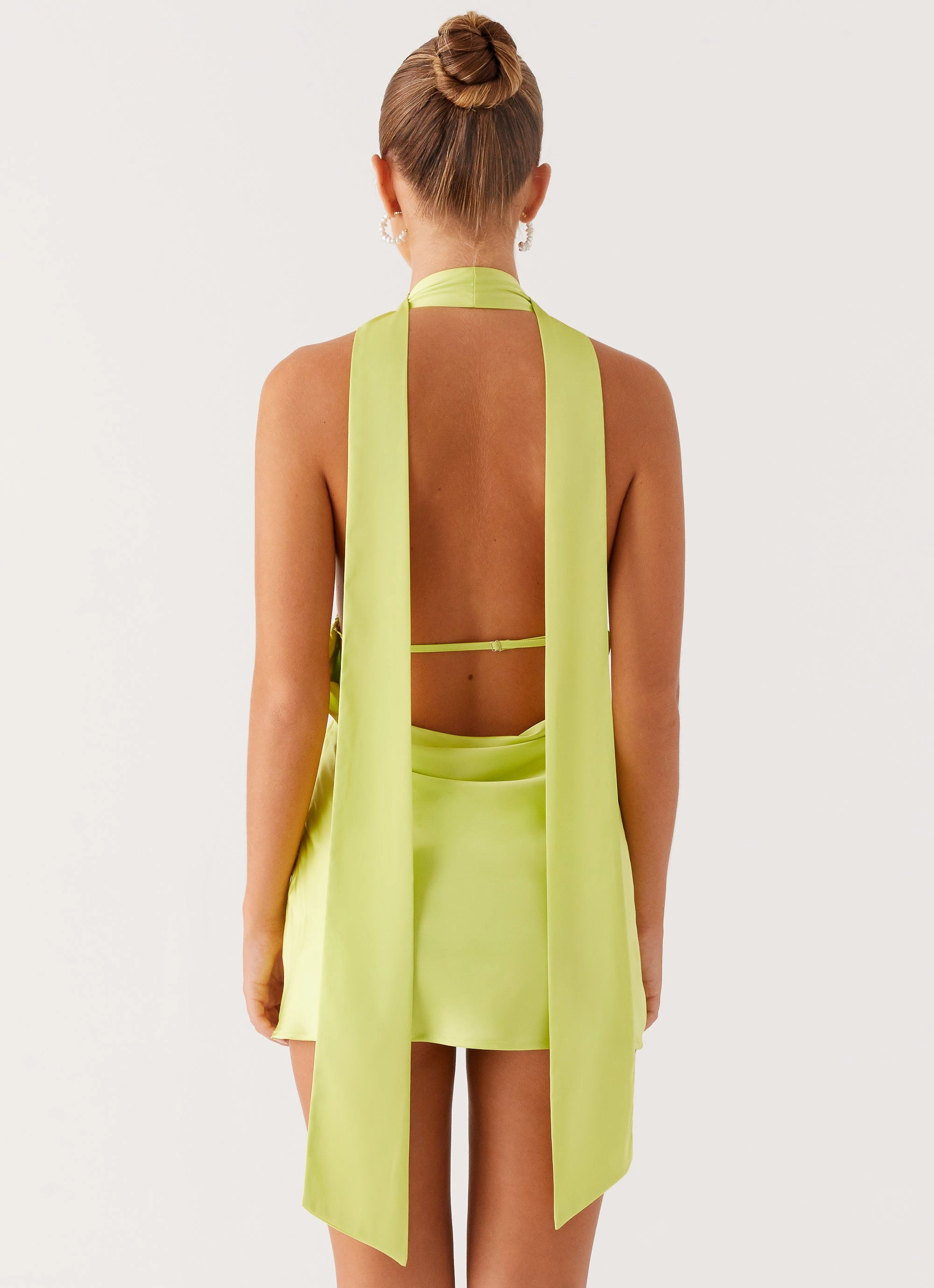 Air Comfort Alicia Satin Halter Mini Dress - Sunny Lime