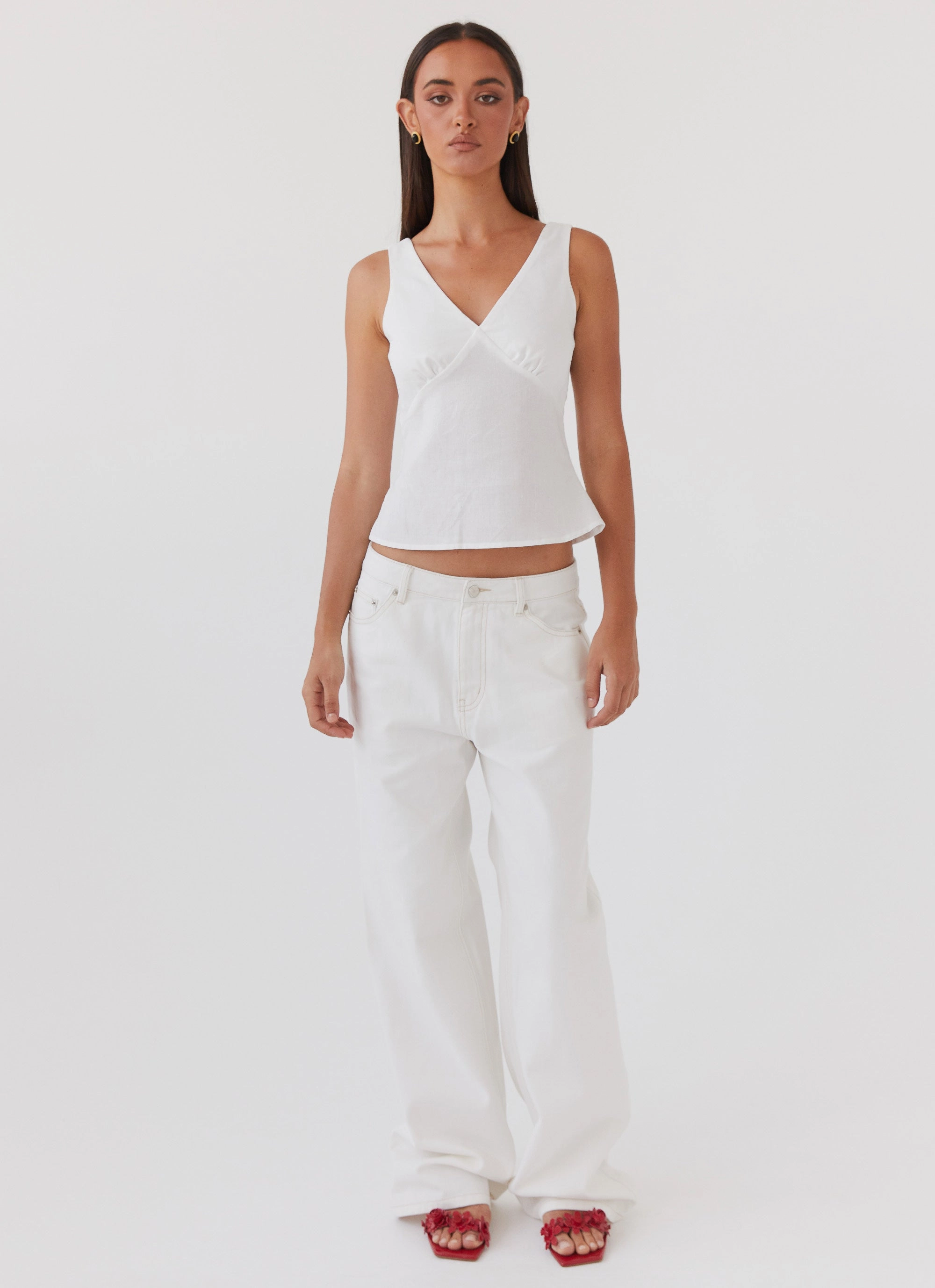 Keanna Low Rise Denim Jeans - Ivory Non Restrictive Cut No Gap Waist