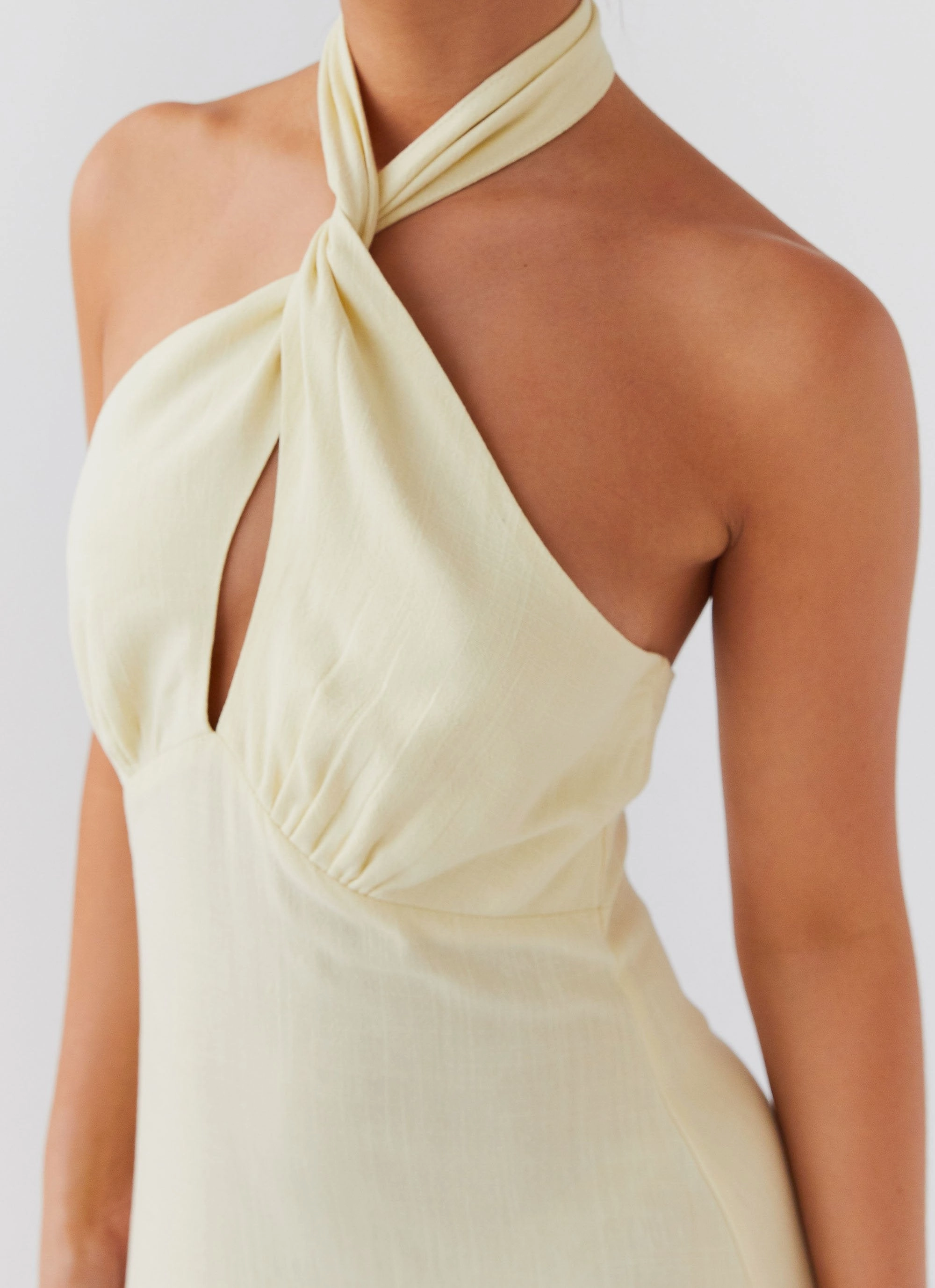Adrienne Linen Maxi Dress - Lemon Soft Drape