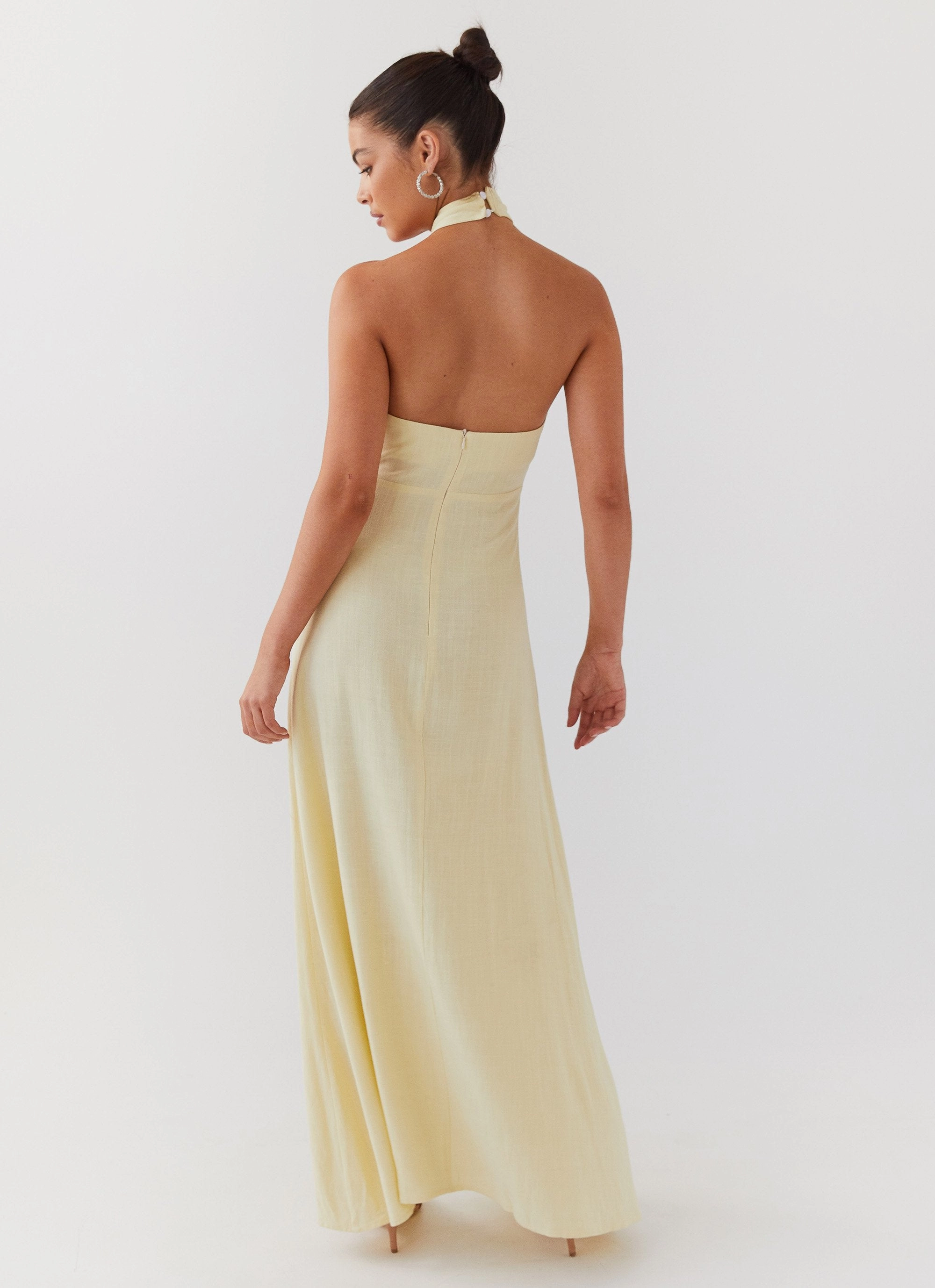 Adrienne Linen Maxi Dress - Lemon Muted Tones Relaxed Comfort Look