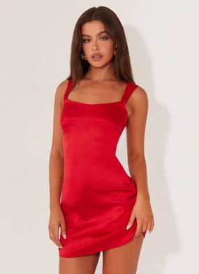 Odette Satin Mini Dress - Red Vibrant Edge