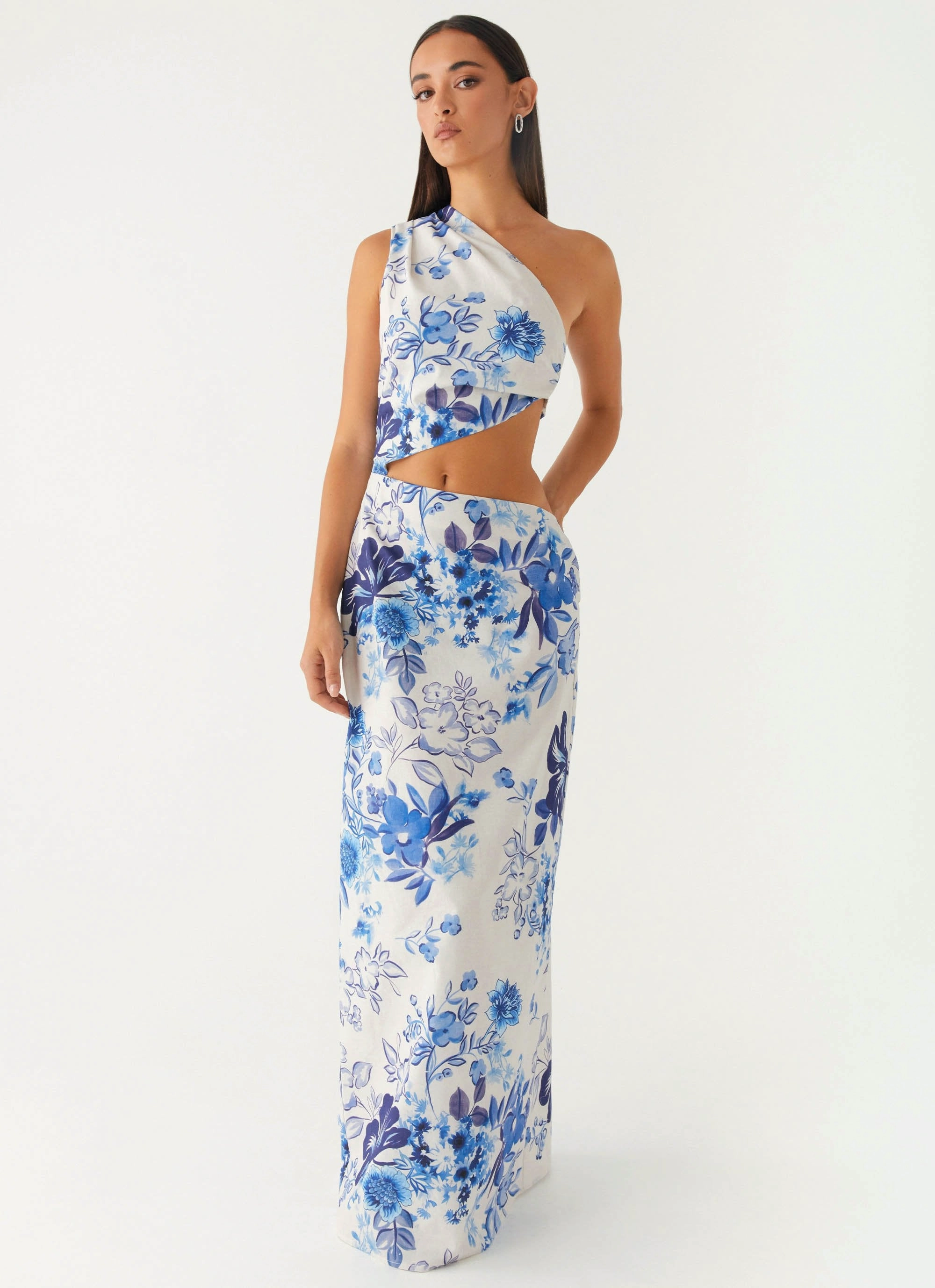 All Summer Long Maxi Dress - Serene Sky Floral Flattering Look Fit
