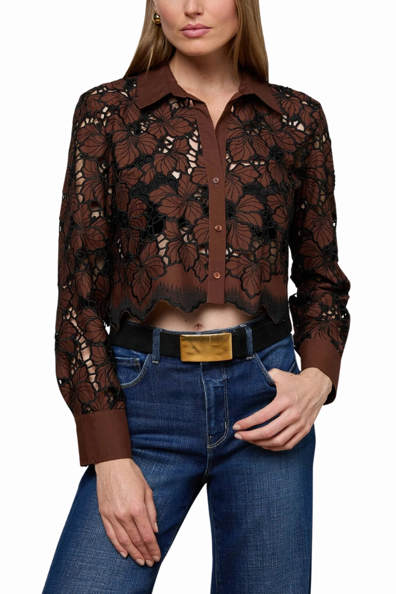 Rugged Style Soft touch finish Seychelle Cropped Eyelet Blouse