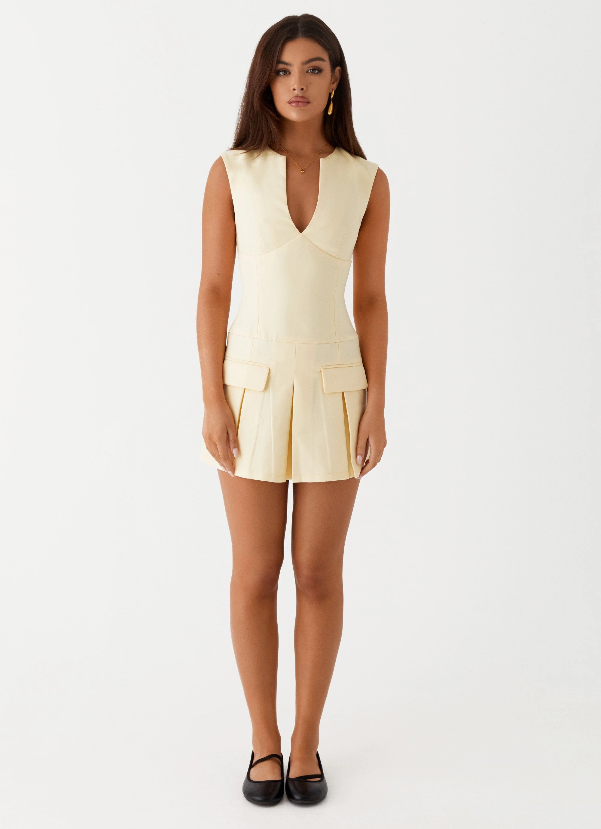 Cassia Mini Dress - Yellow Calm Finish Removable-Straps