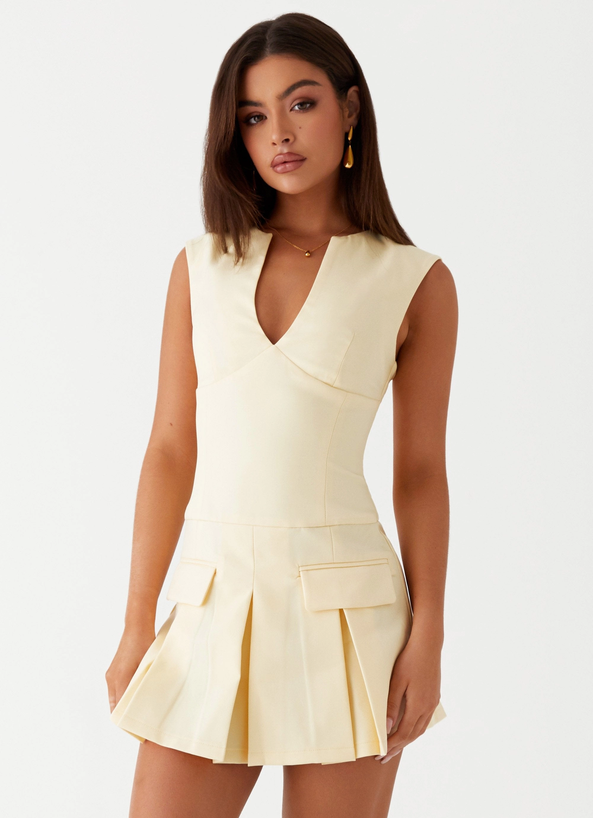 Wrap style Cassia Mini Dress - Yellow