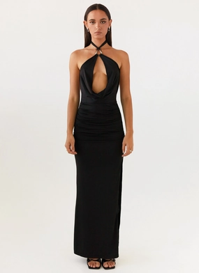 Samara Halterneck Maxi Dress - Black Bright Bloom Artistic Edge