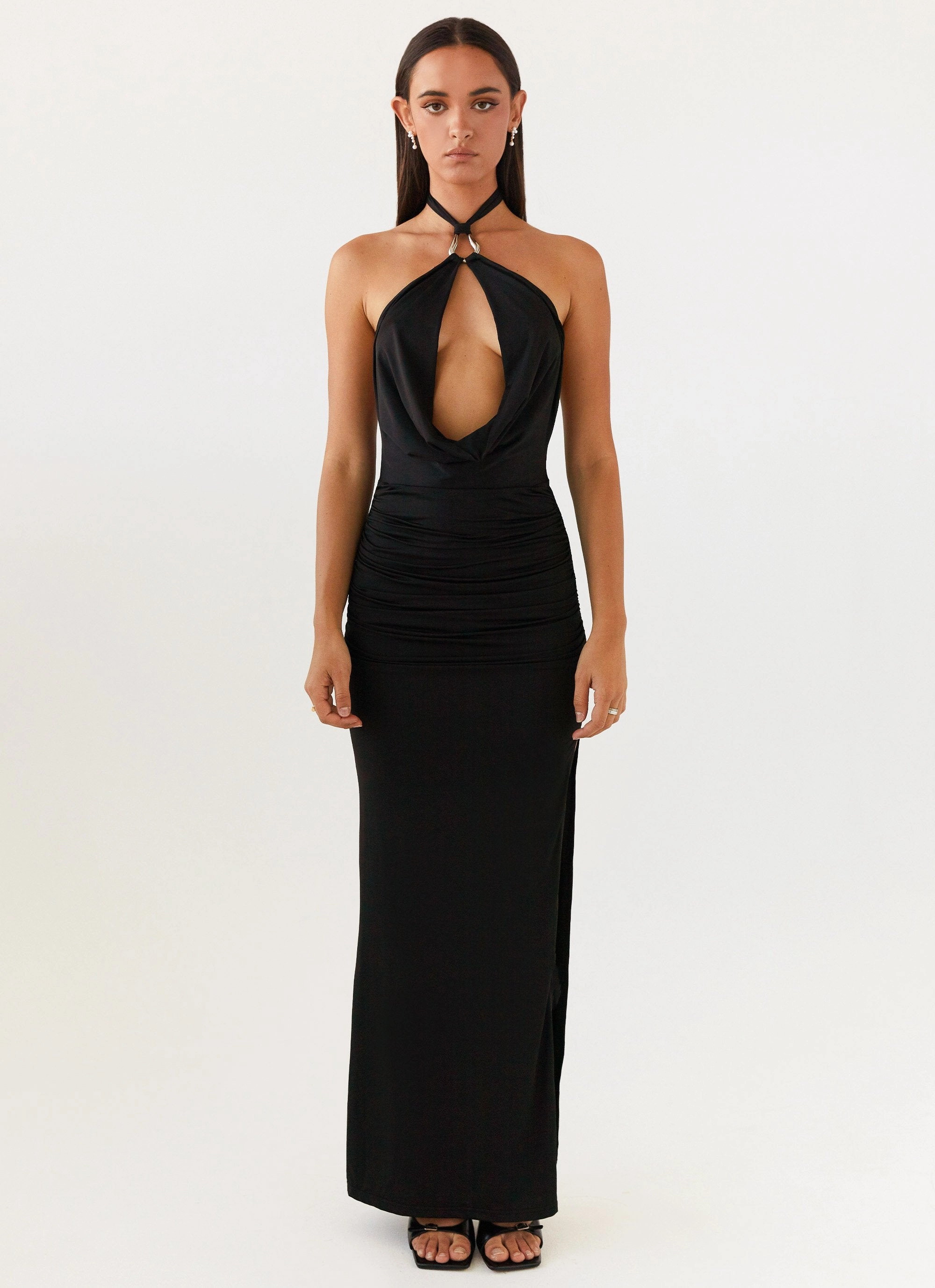 Samara Halterneck Maxi Dress - Black Bright Bloom Artistic Edge