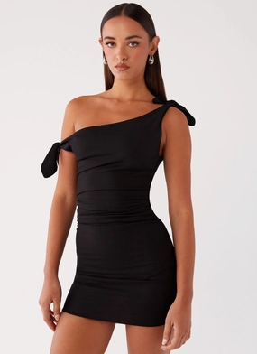 Amazonia Linen Mini Dress - Black Fit Clean Elegant Waist Fit