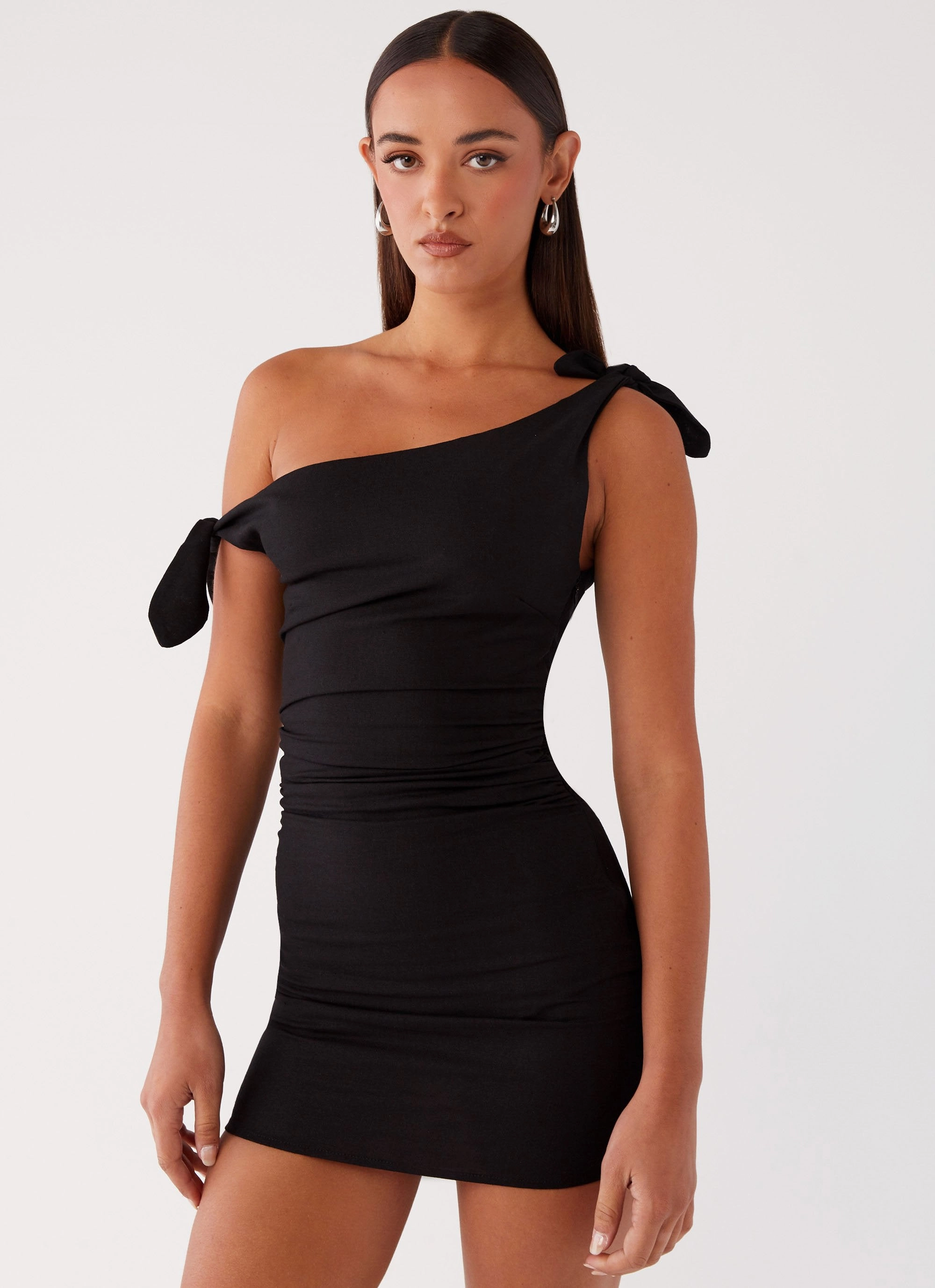 Amazonia Linen Mini Dress - Black Fit Clean Elegant Waist Fit