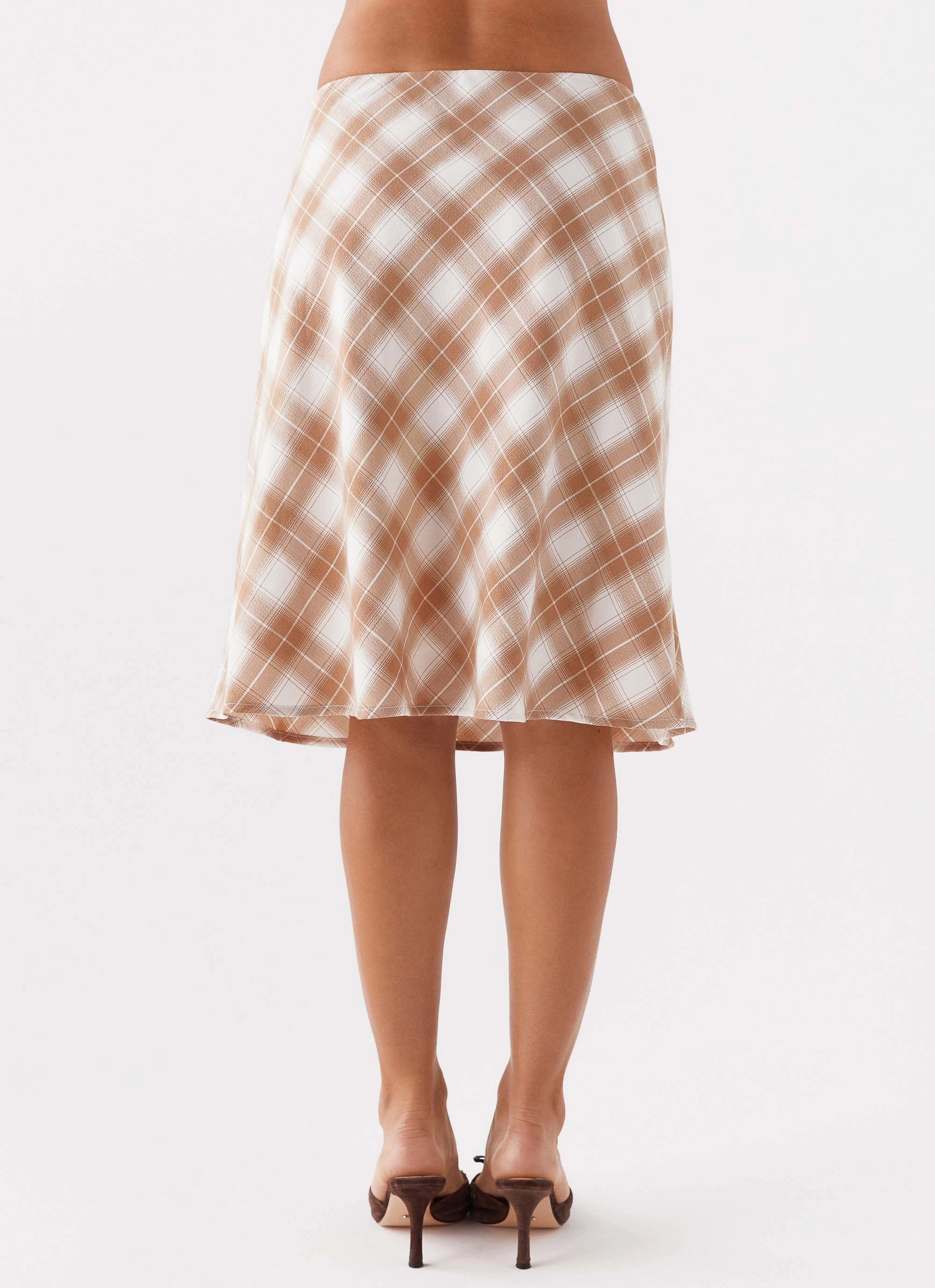 Andie Midi Skirt - Brown/White Plaid Comfort Fit