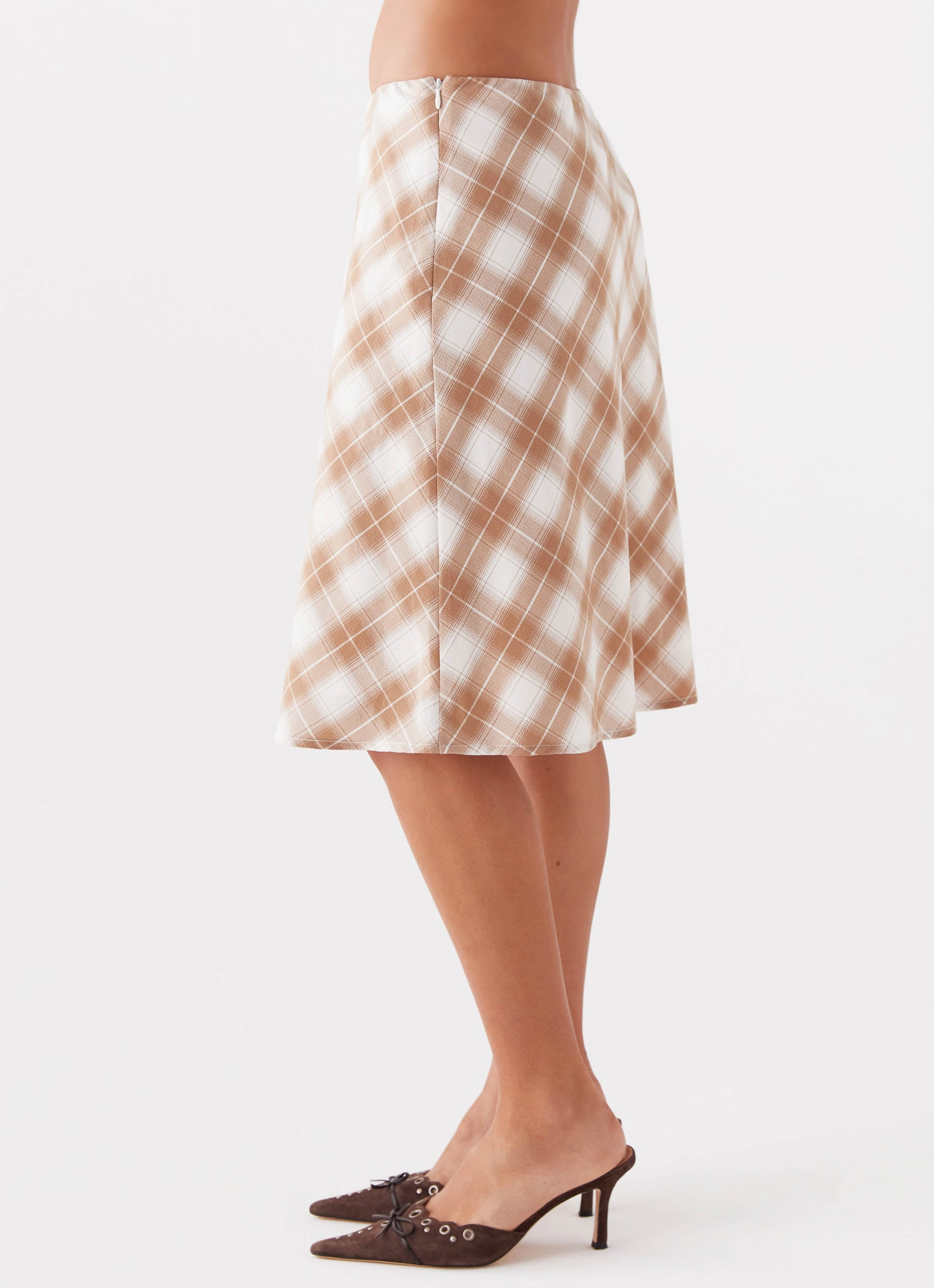 Andie Midi Skirt - Brown/White Plaid Couture Inspired