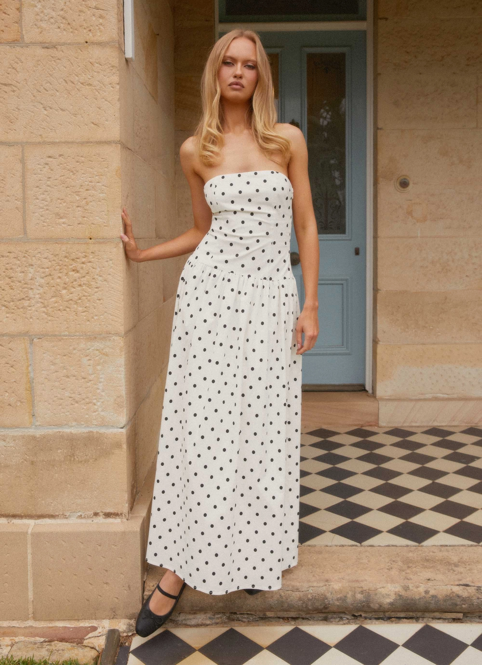 Andorra Maxi Dress - White Polkadot All weather All Look