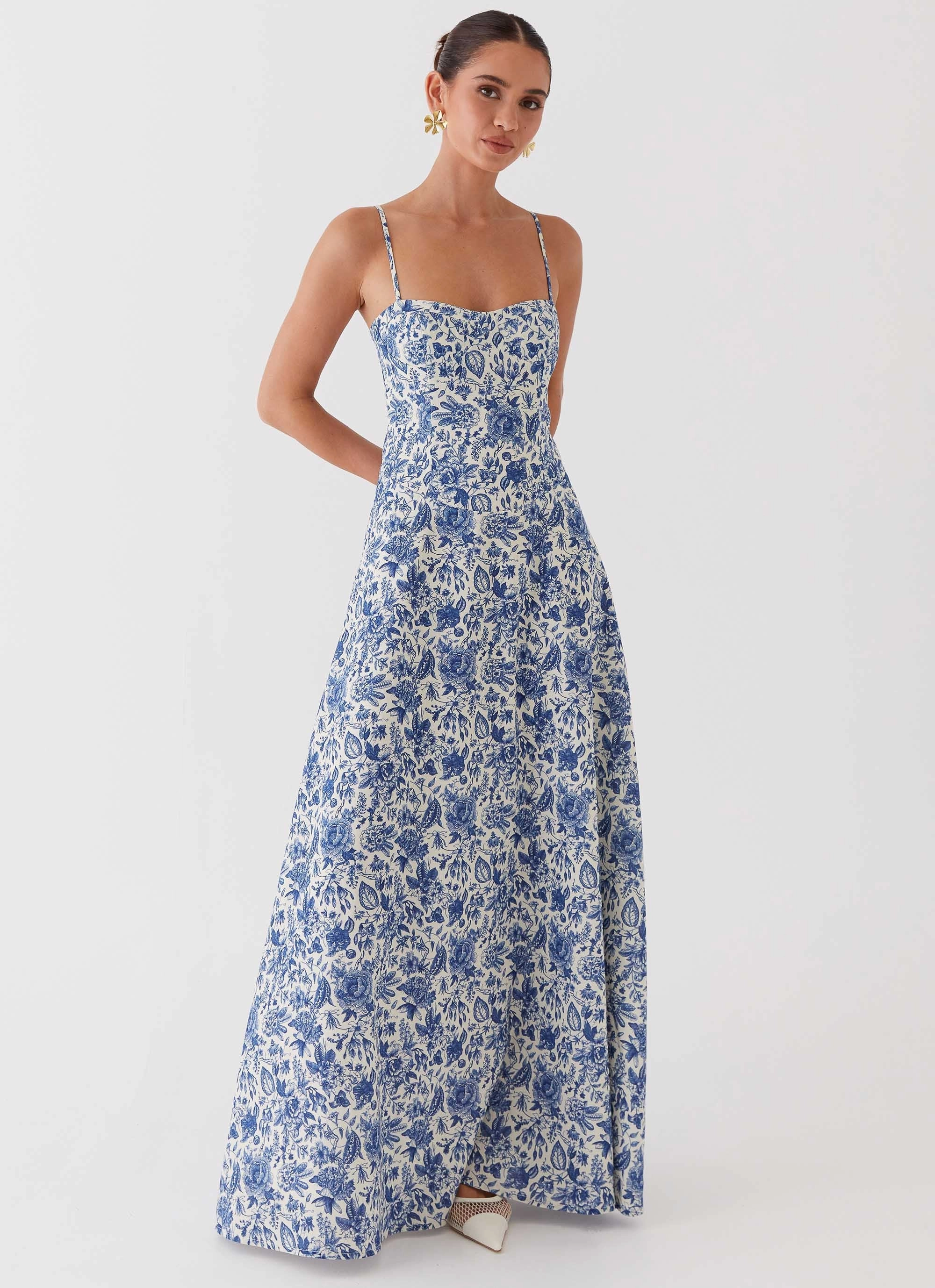 Angelina Linen Maxi Dress - Blue Paisley Smooth Look