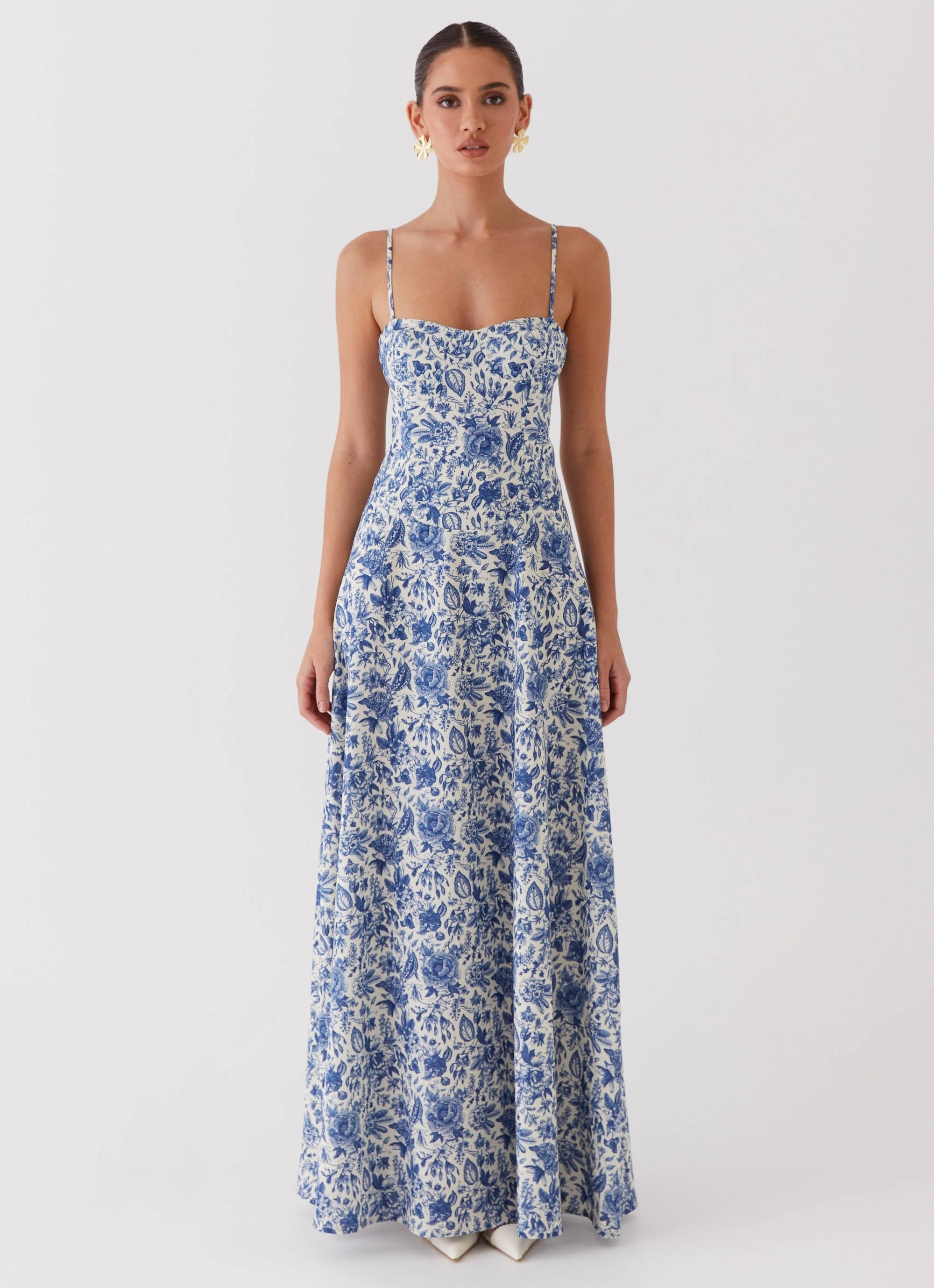 Coffee Break Angelina Linen Maxi Dress - Blue Paisley