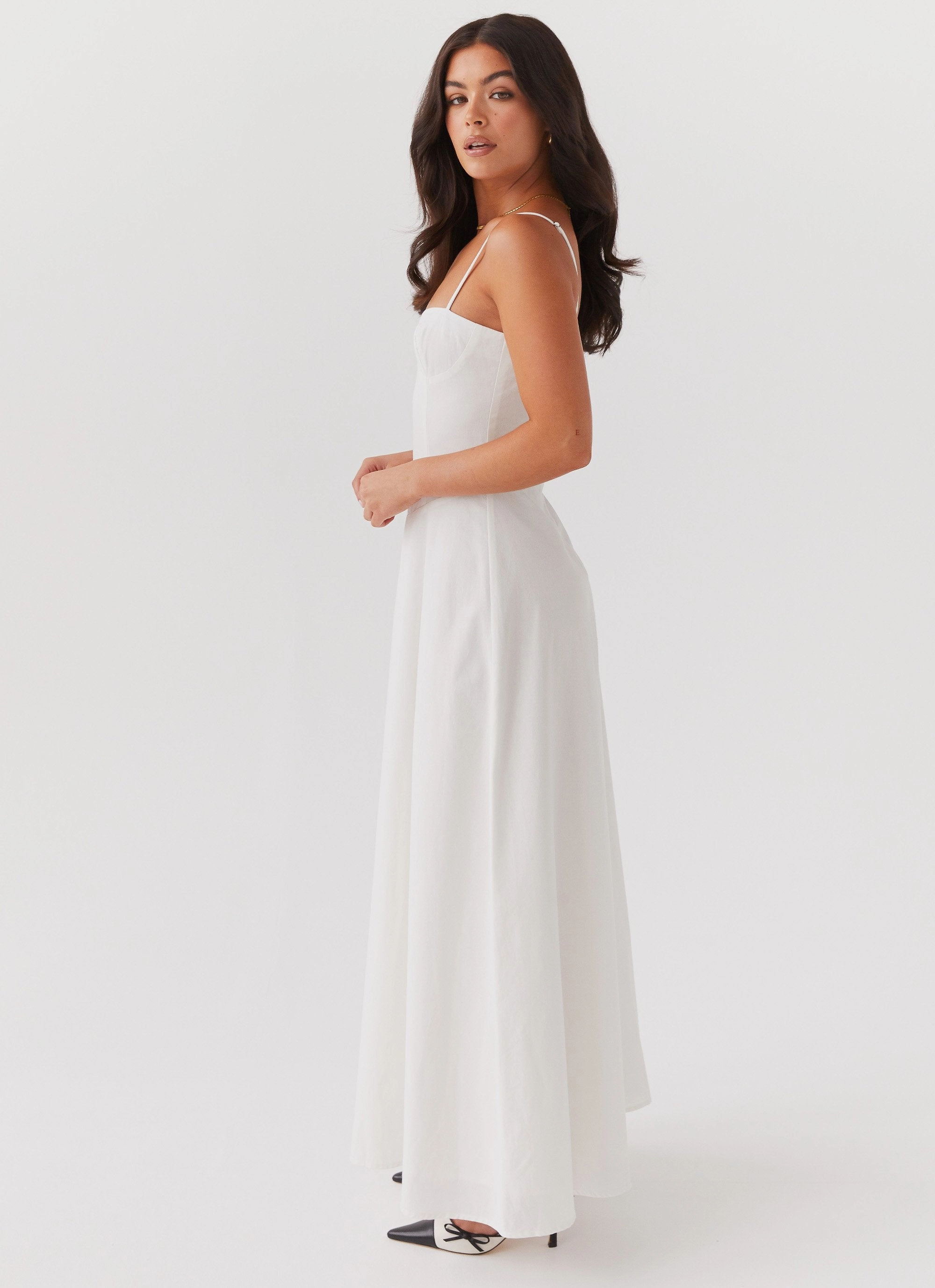 Casual and Smart Angelina Linen Maxi Dress - White