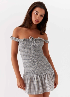 Lux Look Flattering Waist Design Anica Check Mini Dress - Grey Check