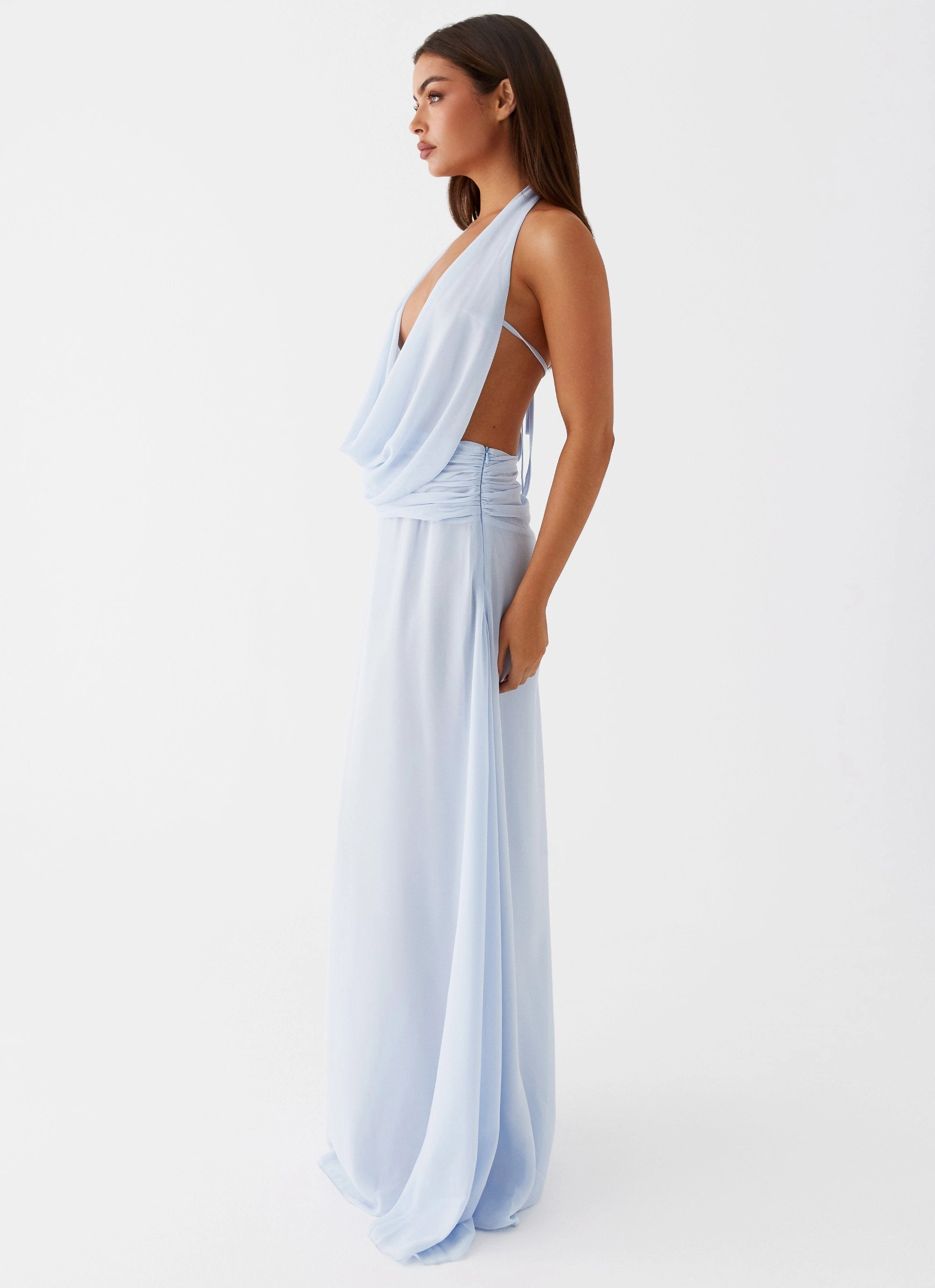 Fitted waist Elysia Chiffon Maxi Dress - Baby Blue
