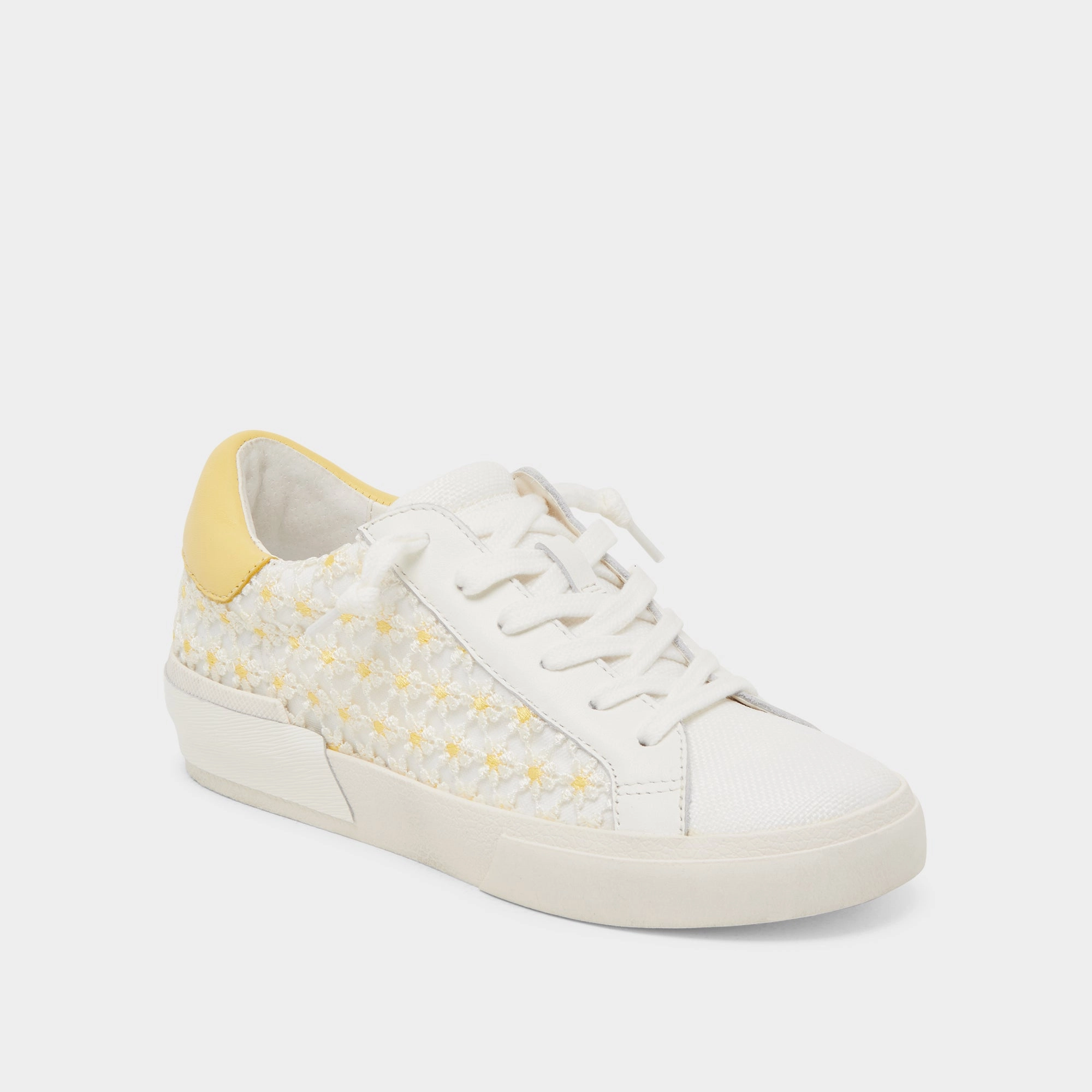 ZINA FLORAL SNEAKERS WHITE YELLOW FLORAL MESH Stretch Woven Collar Padded Tongue Construction