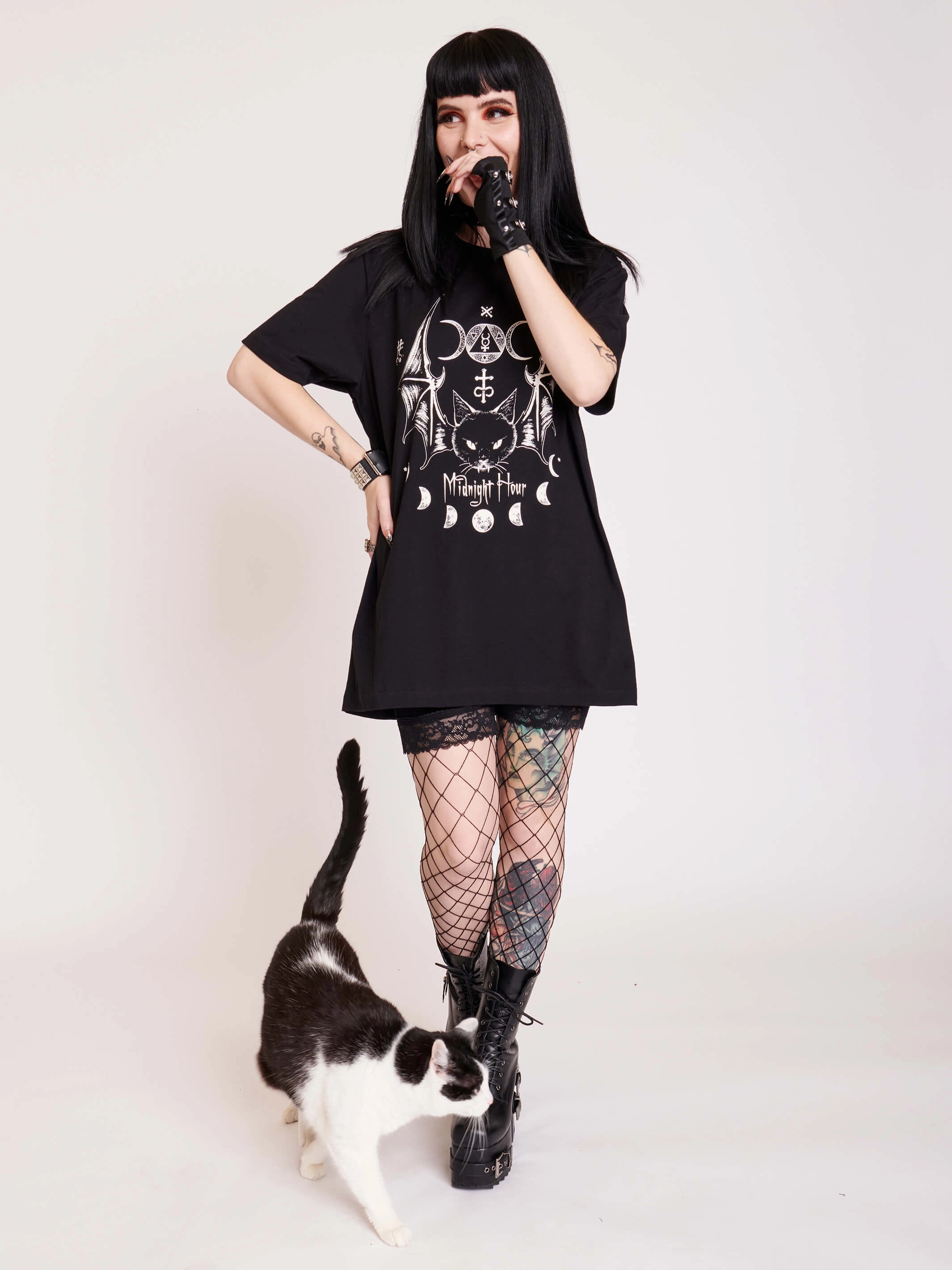 Bat Cat T-shirt Daily Casual Yarn Dyed Fabric