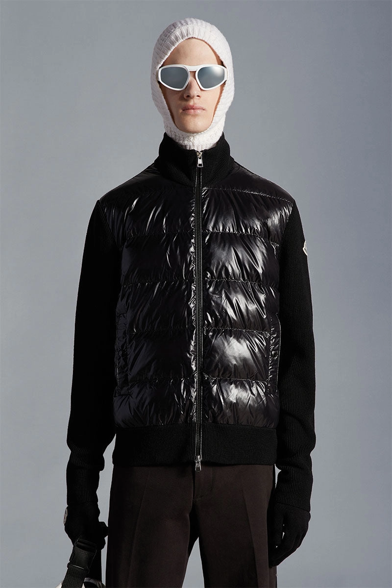 Graphic Padded Wool Cardigan Anti Slip Shoulder Pads Sleek Layers